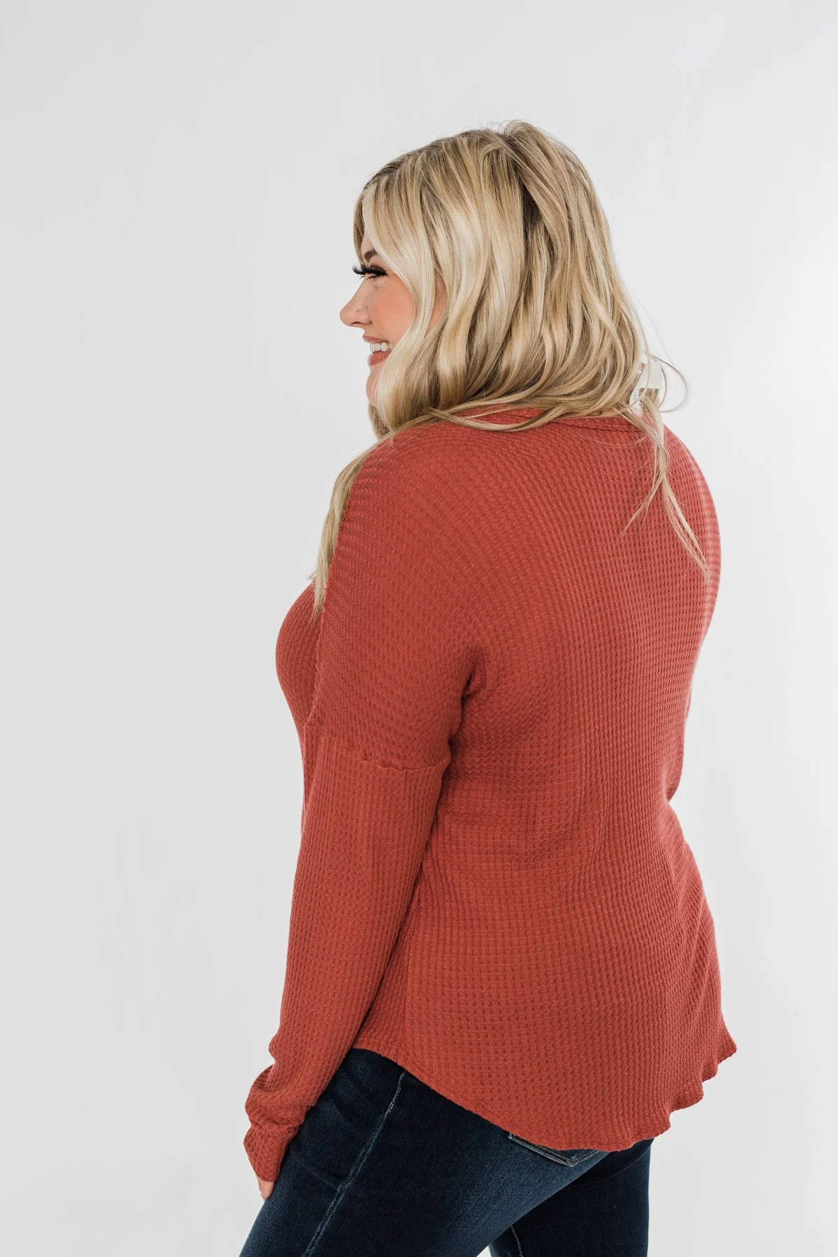 Knowing You V-Neck Thermal Top- Brick - Image 10