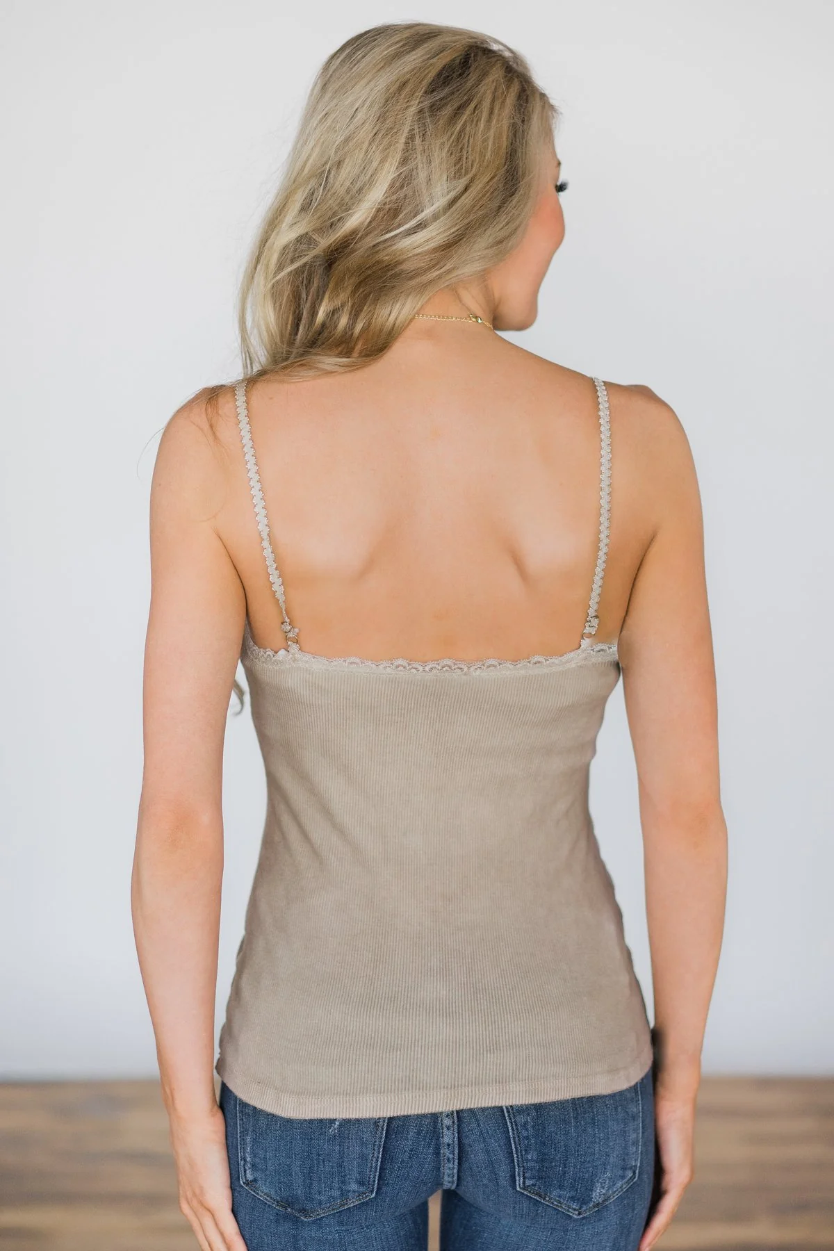 Lace Trimmed Layering Tank Top ~ Beige - Image 4