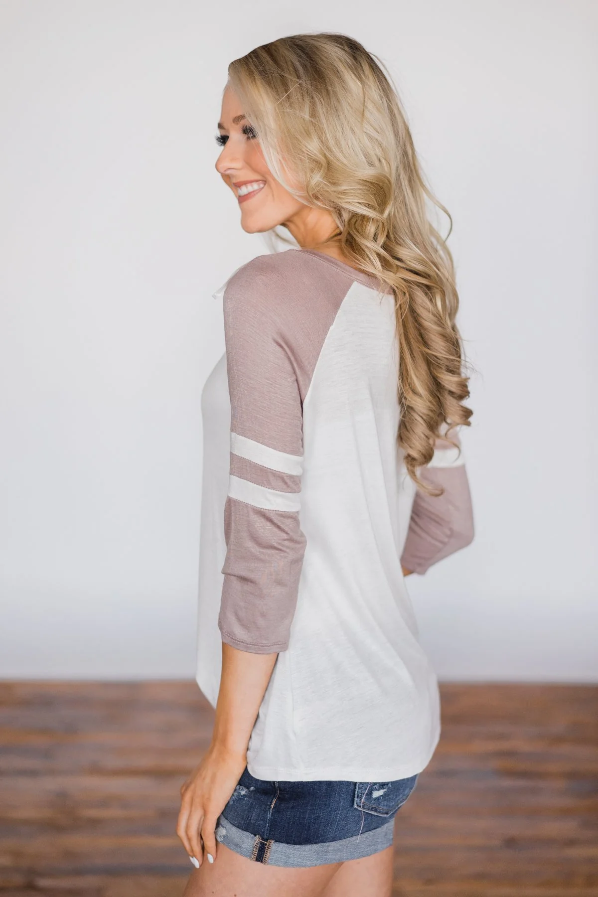 Lace Up Baseball Tee- Taupe - Image 4