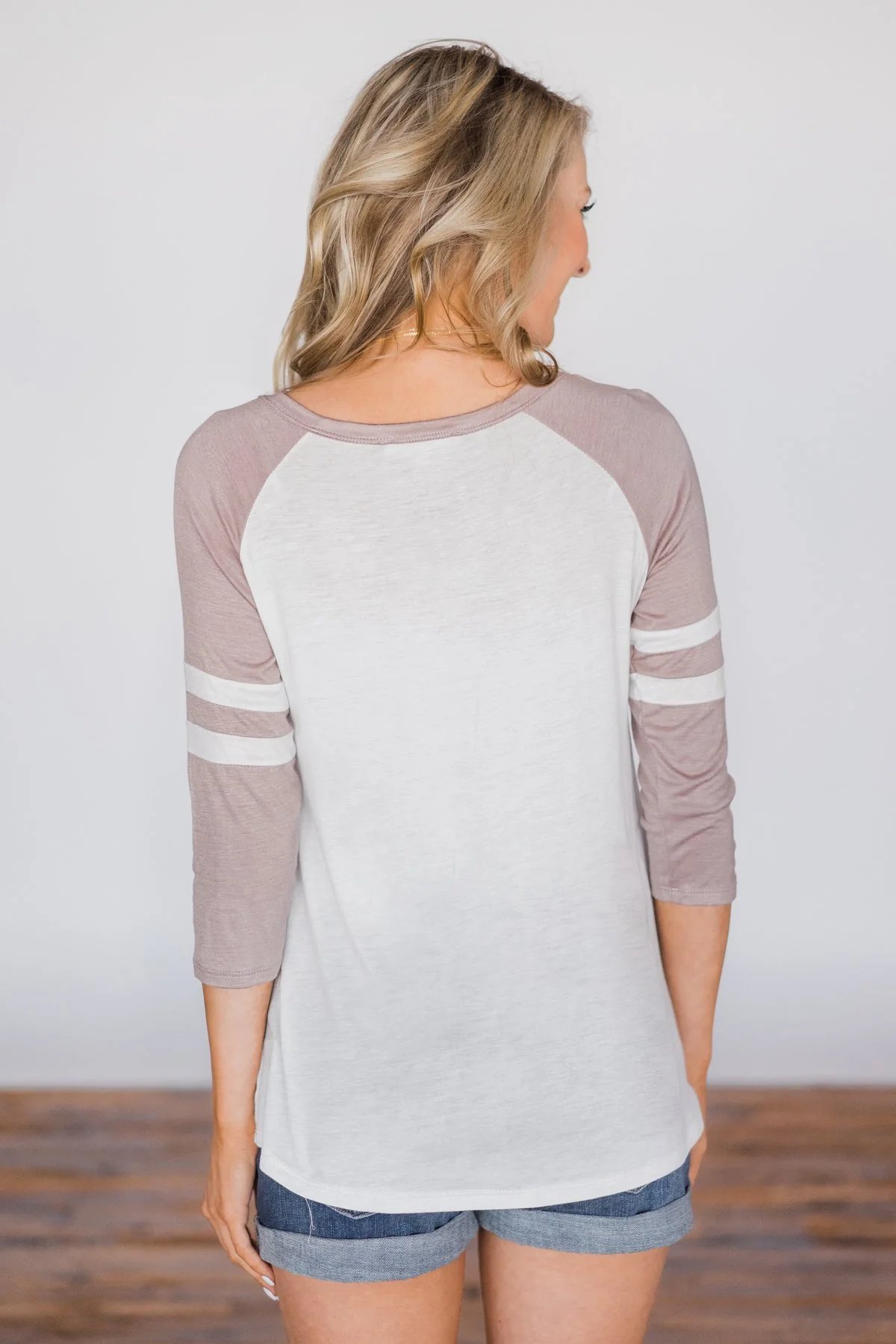 Lace Up Baseball Tee- Taupe - Image 5