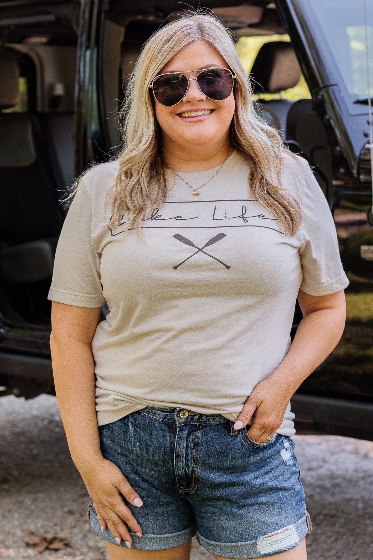 "Lake Life" Graphic Tee- Beige - Image 3