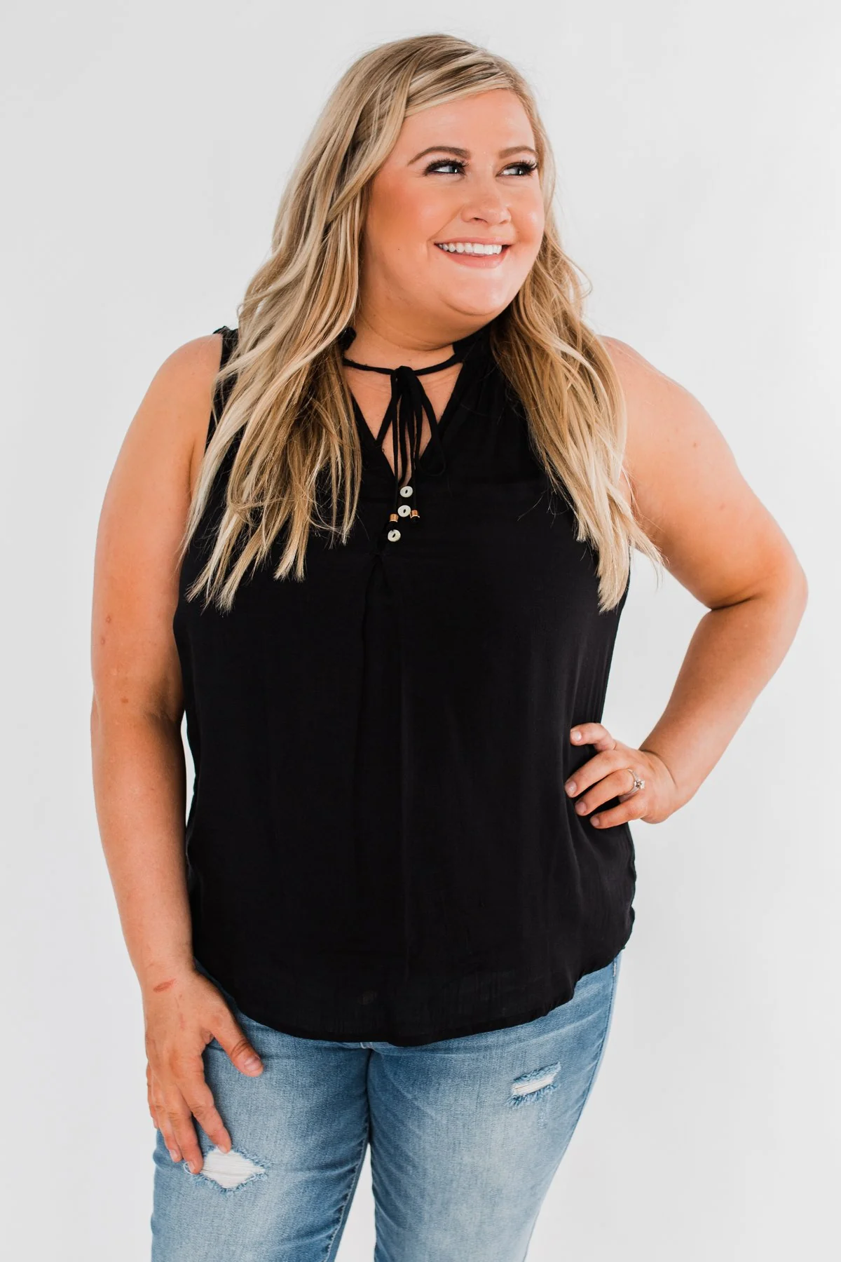 Larger Than Life Neck Tie Tank Top- Black - Image 2