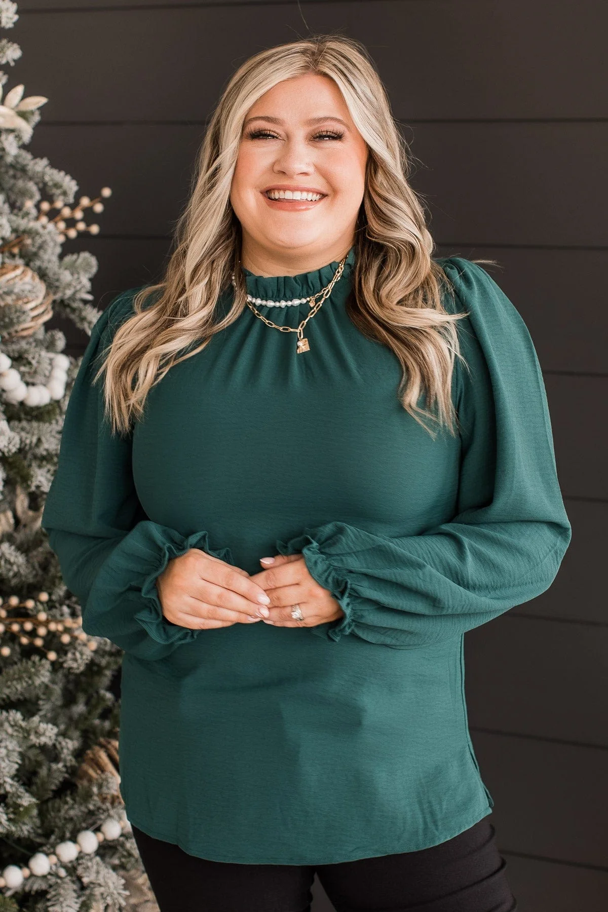 Lasting Daydreams Long Sleeve Blouse- Hunter Green - Image 3