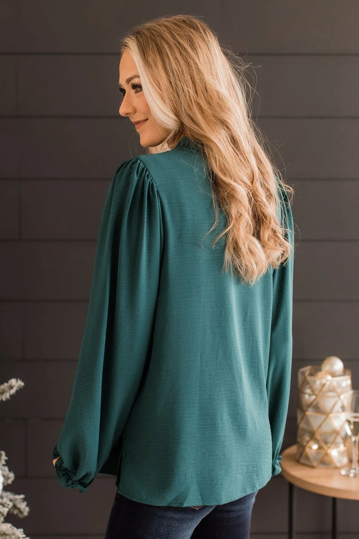 Lasting Daydreams Long Sleeve Blouse- Hunter Green - Image 6