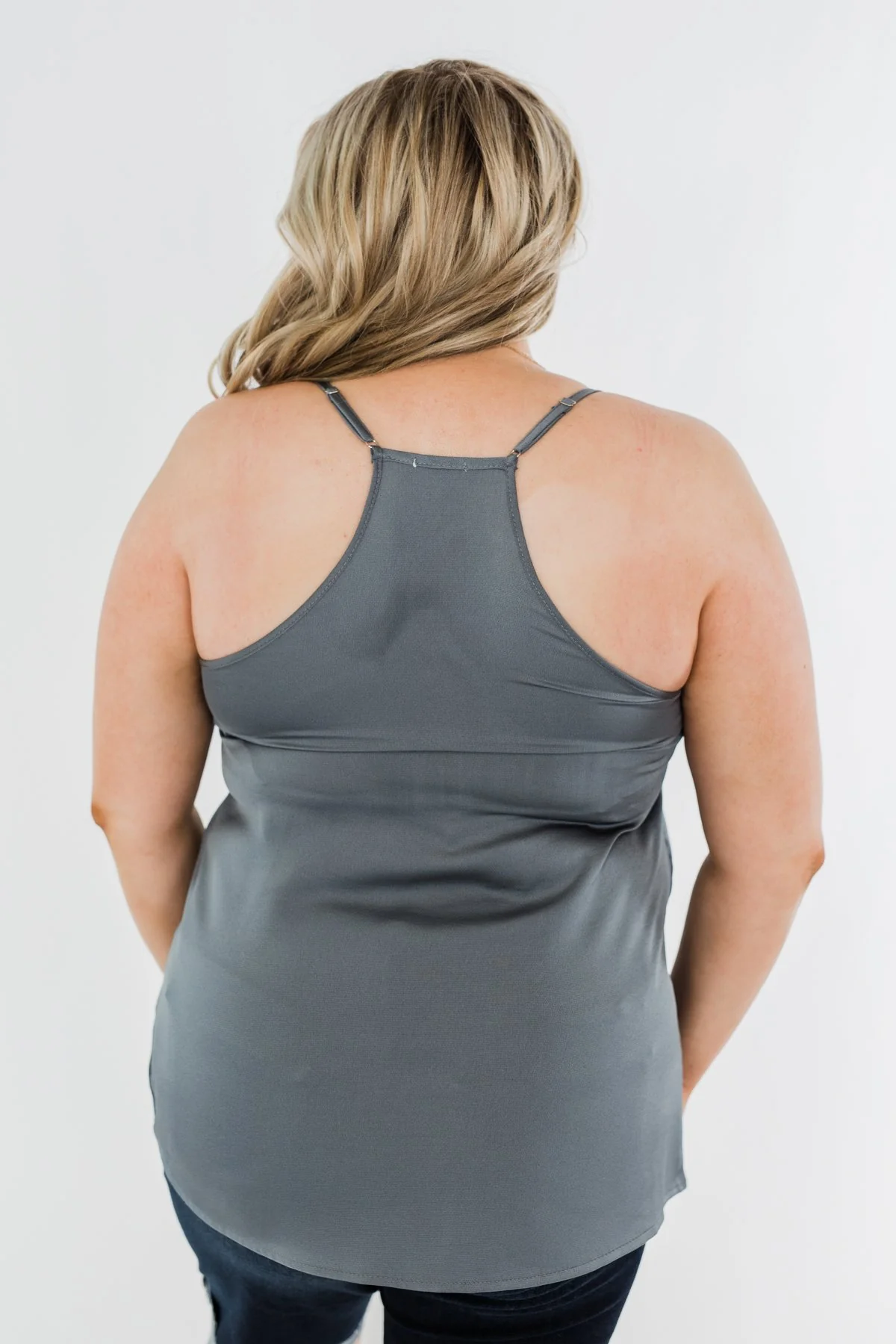 Lasting Love V-Neck Racerback Tank Top- Steel Grey - Image 10