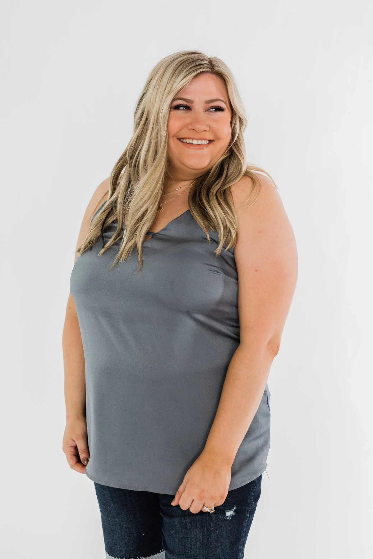 Lasting Love V-Neck Racerback Tank Top- Steel Grey - Image 6