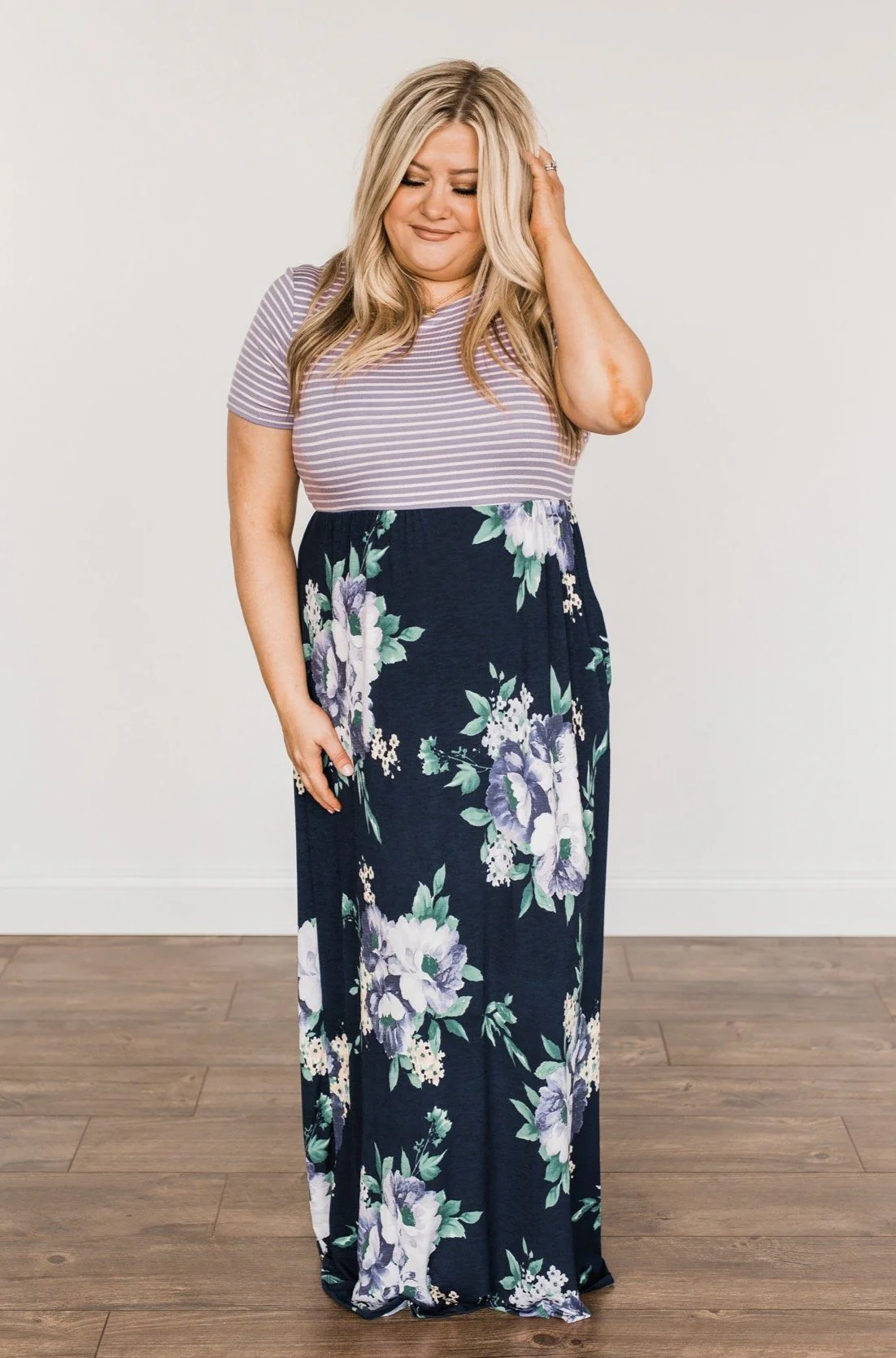 Lasting Memories Floral Maxi Dress- Navy & Lavender