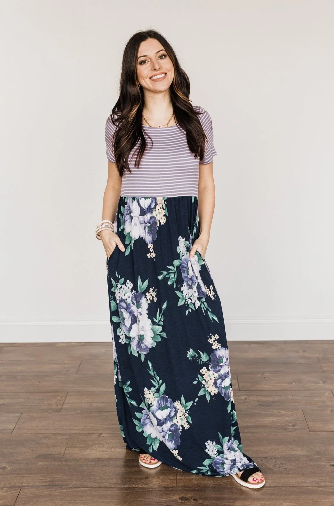 Lasting Memories Floral Maxi Dress- Navy & Lavender - Image 2