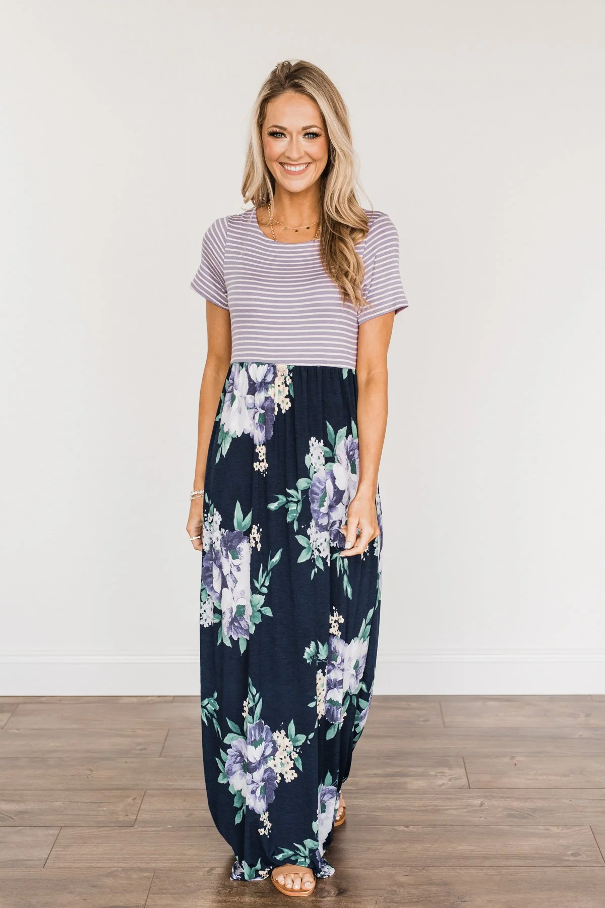 Lasting Memories Floral Maxi Dress- Navy & Lavender - Image 3