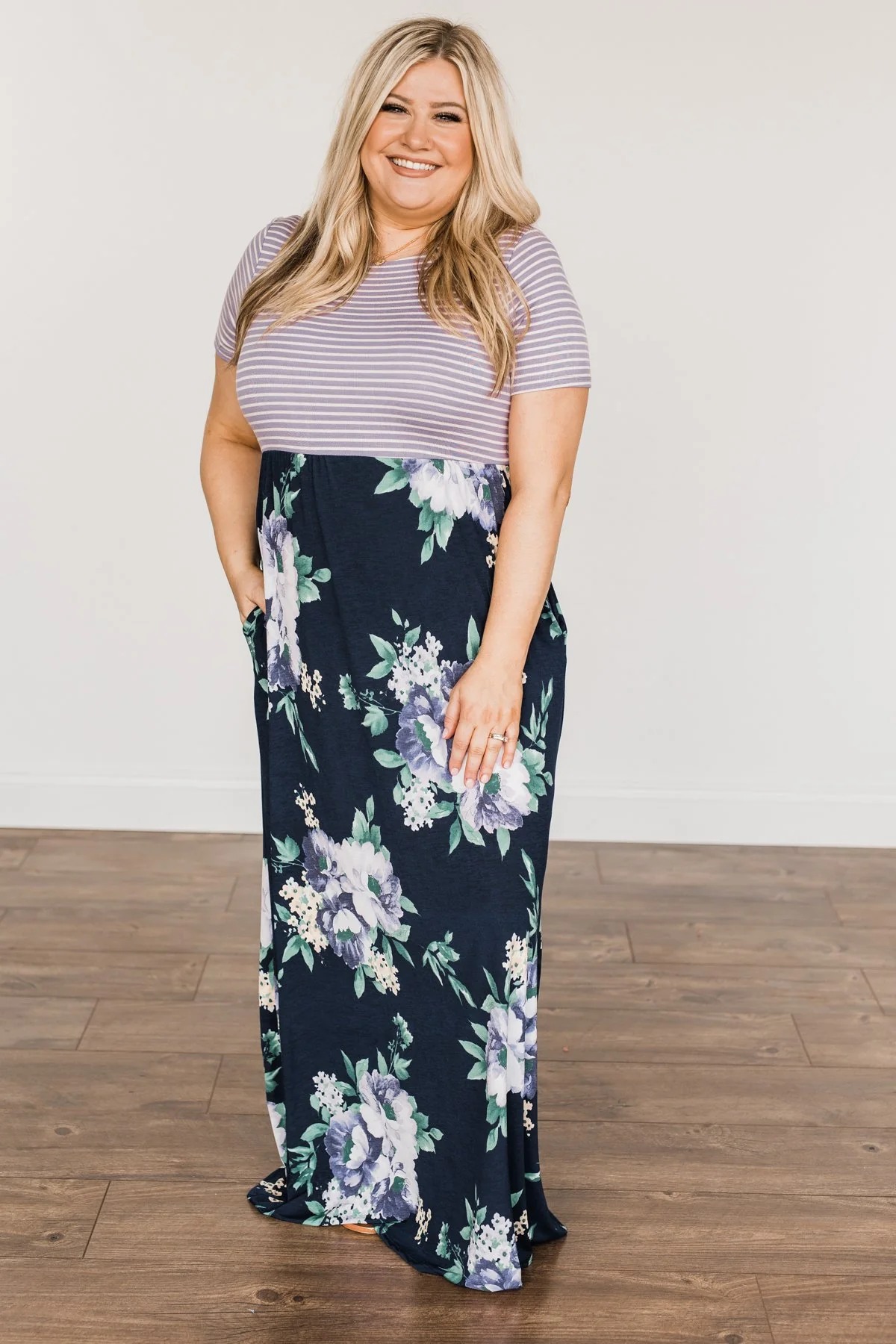 Lasting Memories Floral Maxi Dress- Navy & Lavender - Image 4
