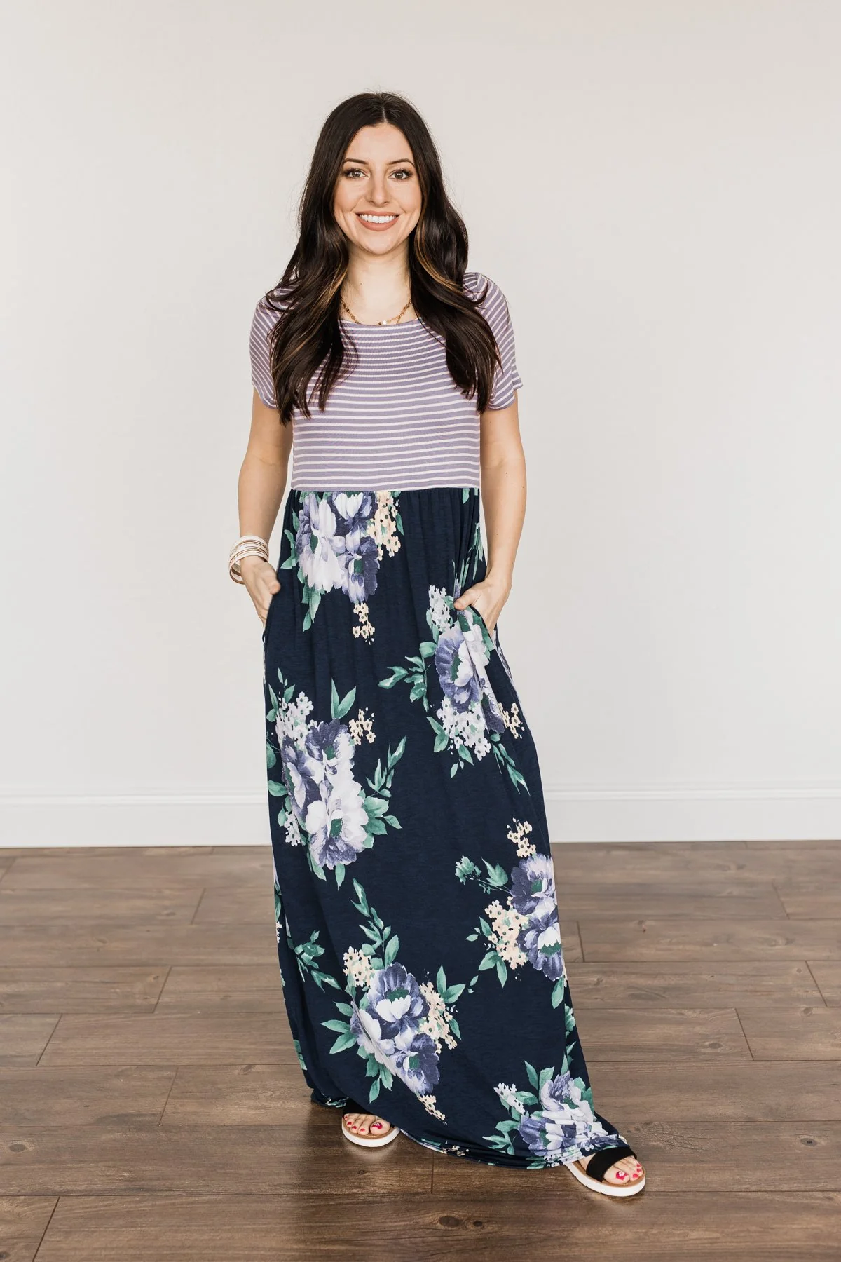 Lasting Memories Floral Maxi Dress- Navy & Lavender - Image 5