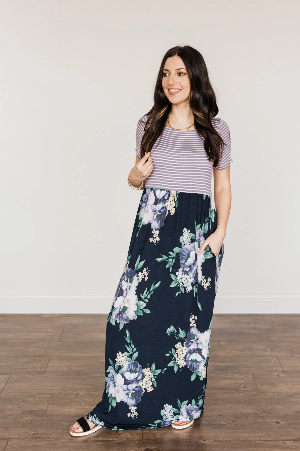Lasting Memories Floral Maxi Dress- Navy & Lavender - Image 8