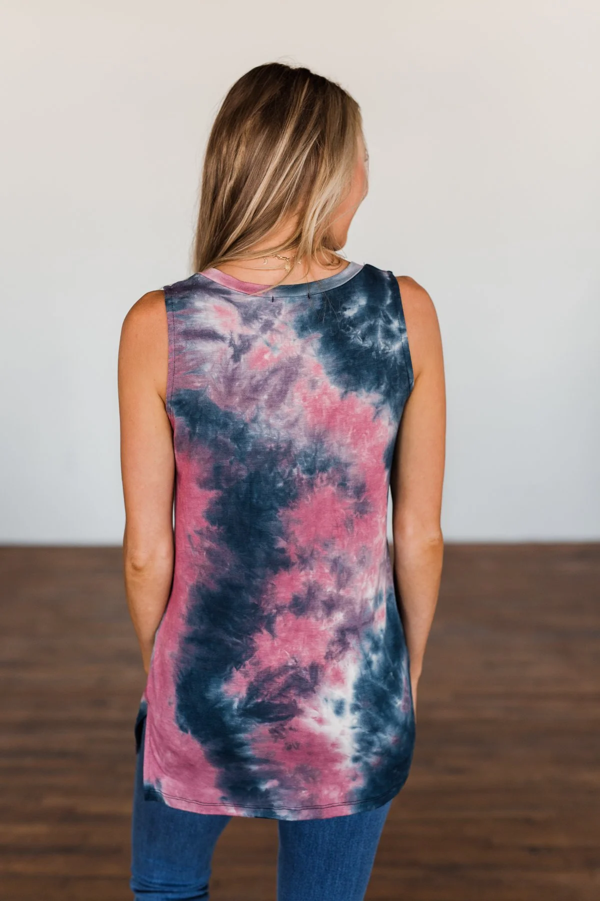 Lasts Forever Tie Dye Tank Top- Dark Mauve & Navy - Image 14