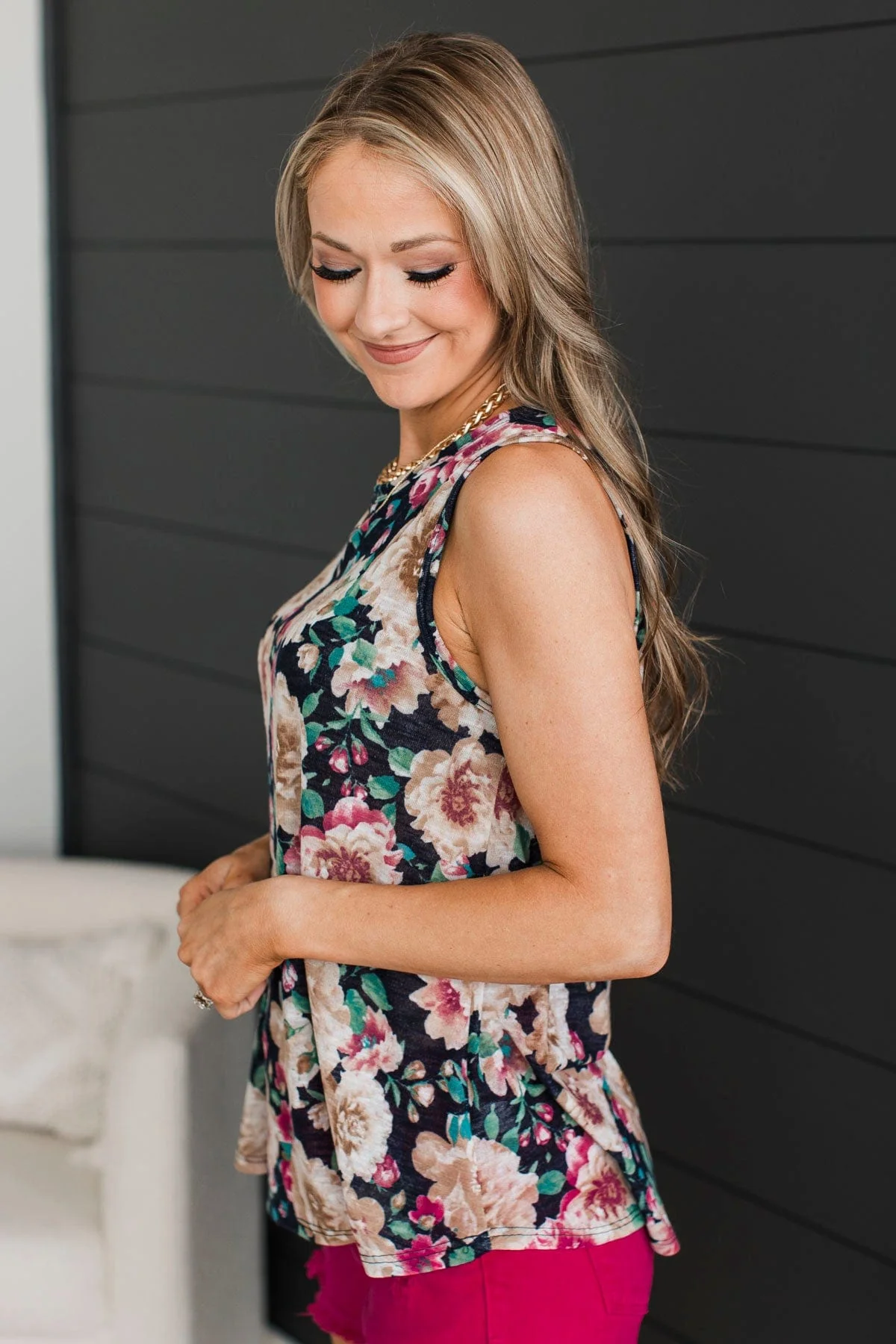 Late Night Laughs Floral Tank Top- Black - Image 5