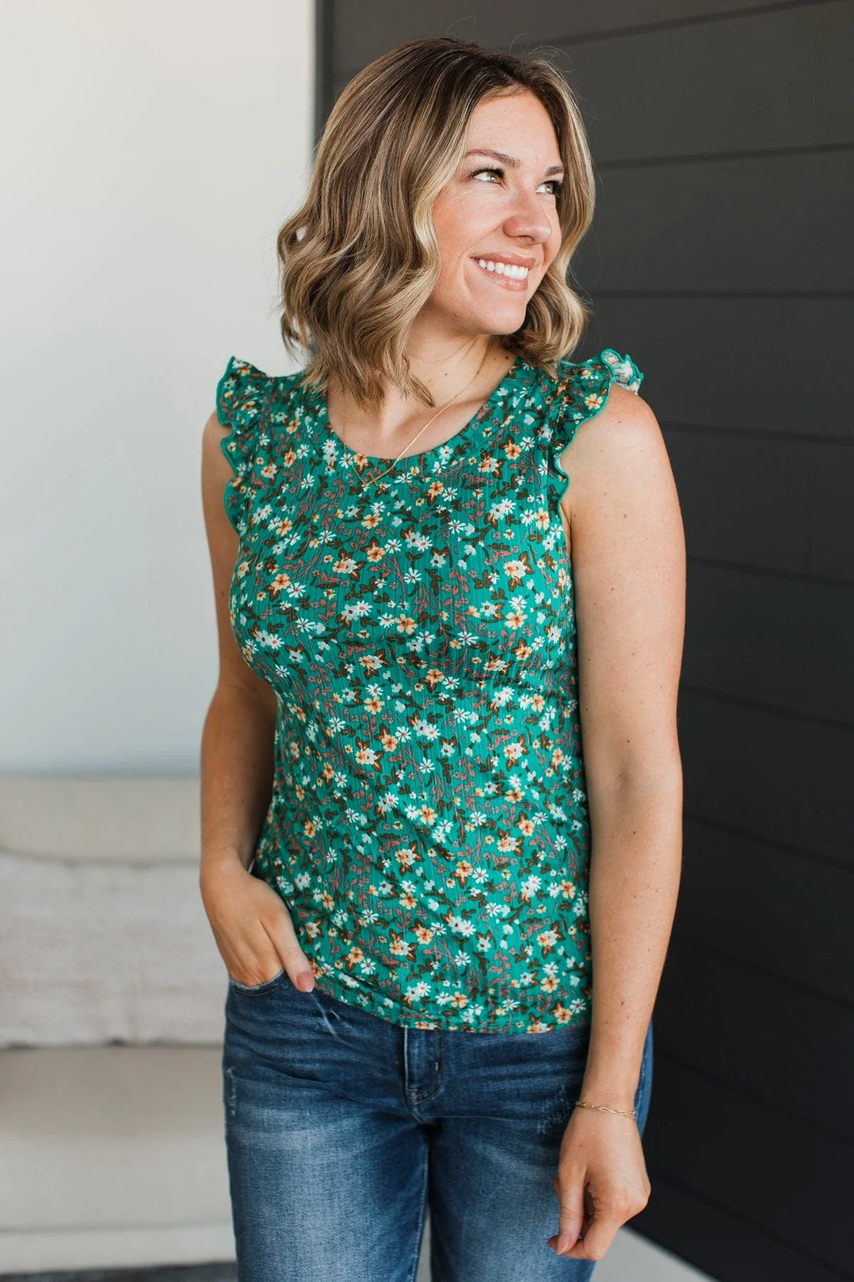 Late Night Romance Floral Knit Top- Green - Image 5