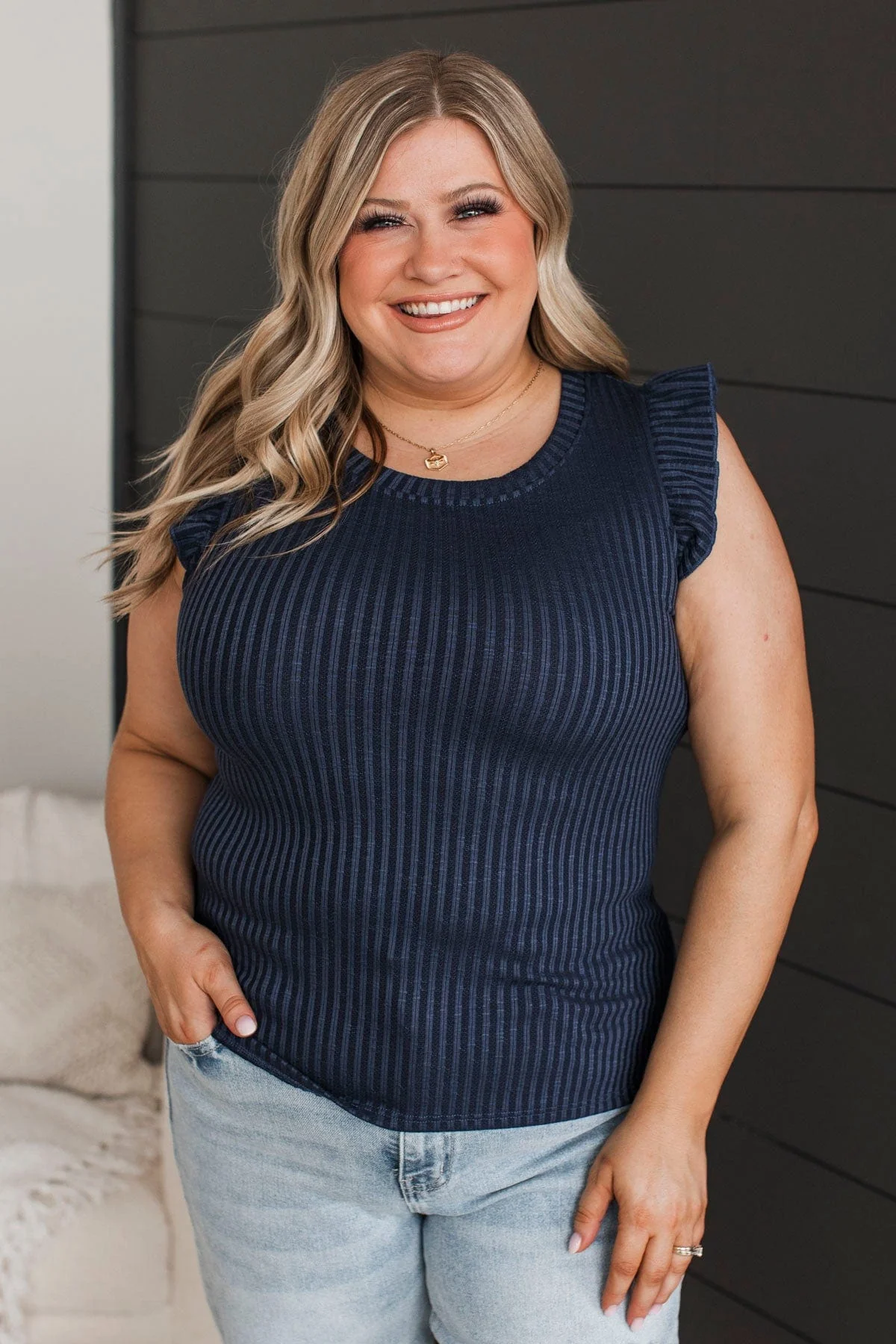 Late Night Romance Knit Top- Navy - Image 2