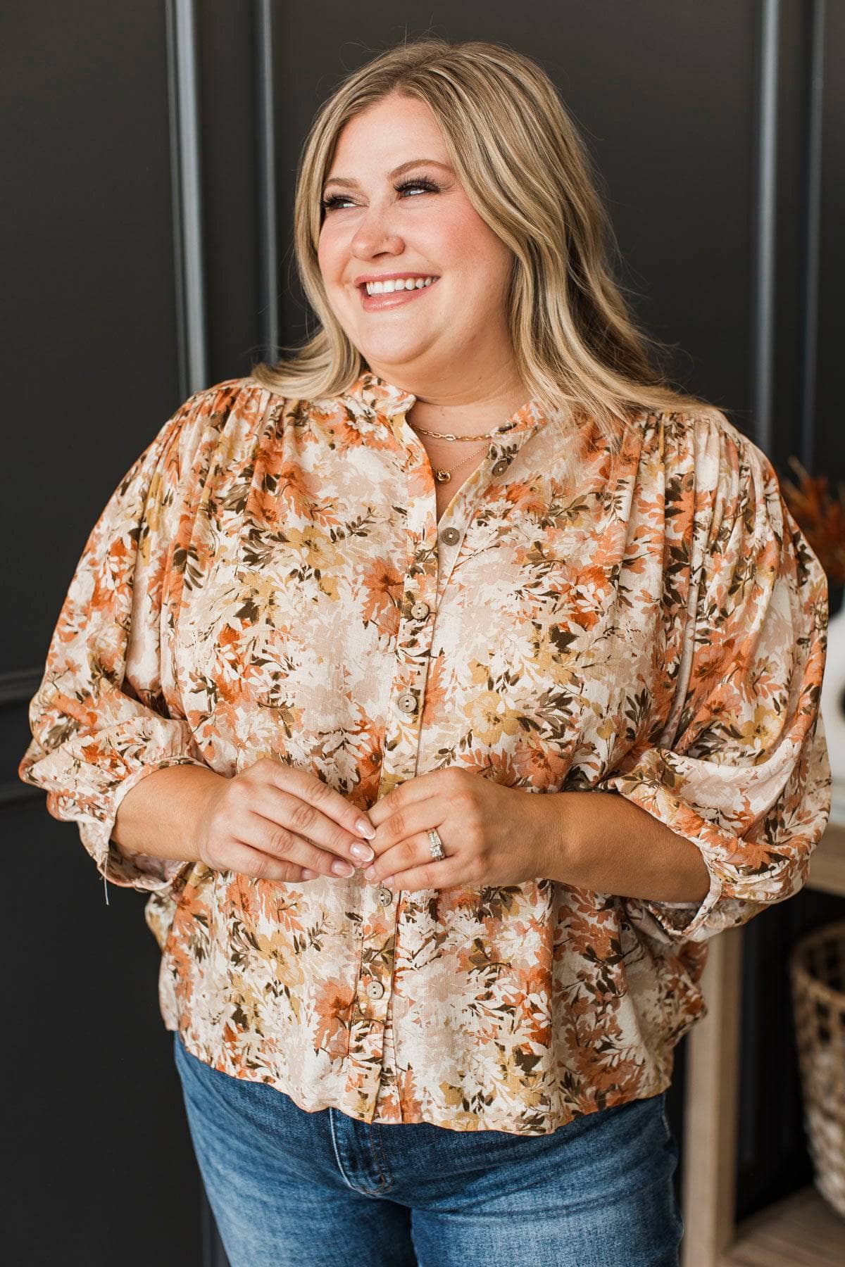 Laugh Today Floral Balloon Sleeve Top- Peach & Ivory