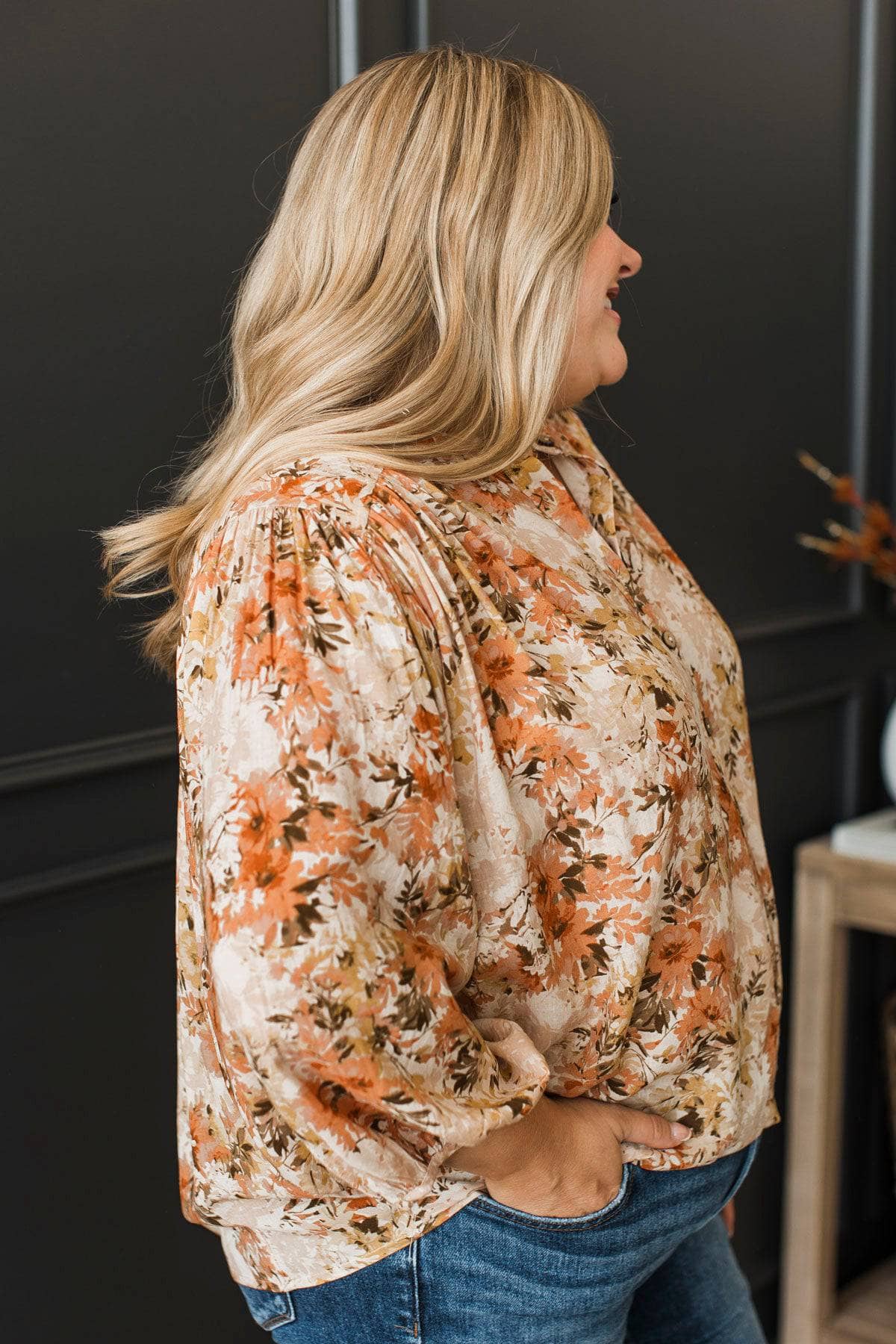 Laugh Today Floral Balloon Sleeve Top- Peach & Ivory - Image 5