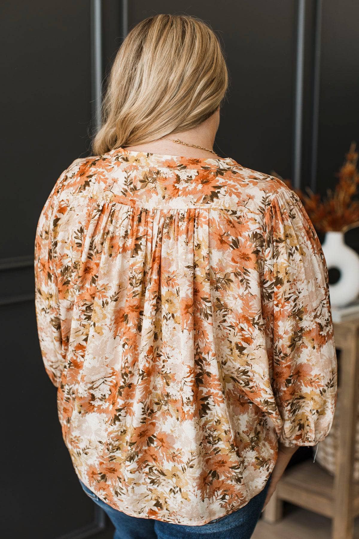 Laugh Today Floral Balloon Sleeve Top- Peach & Ivory - Image 7