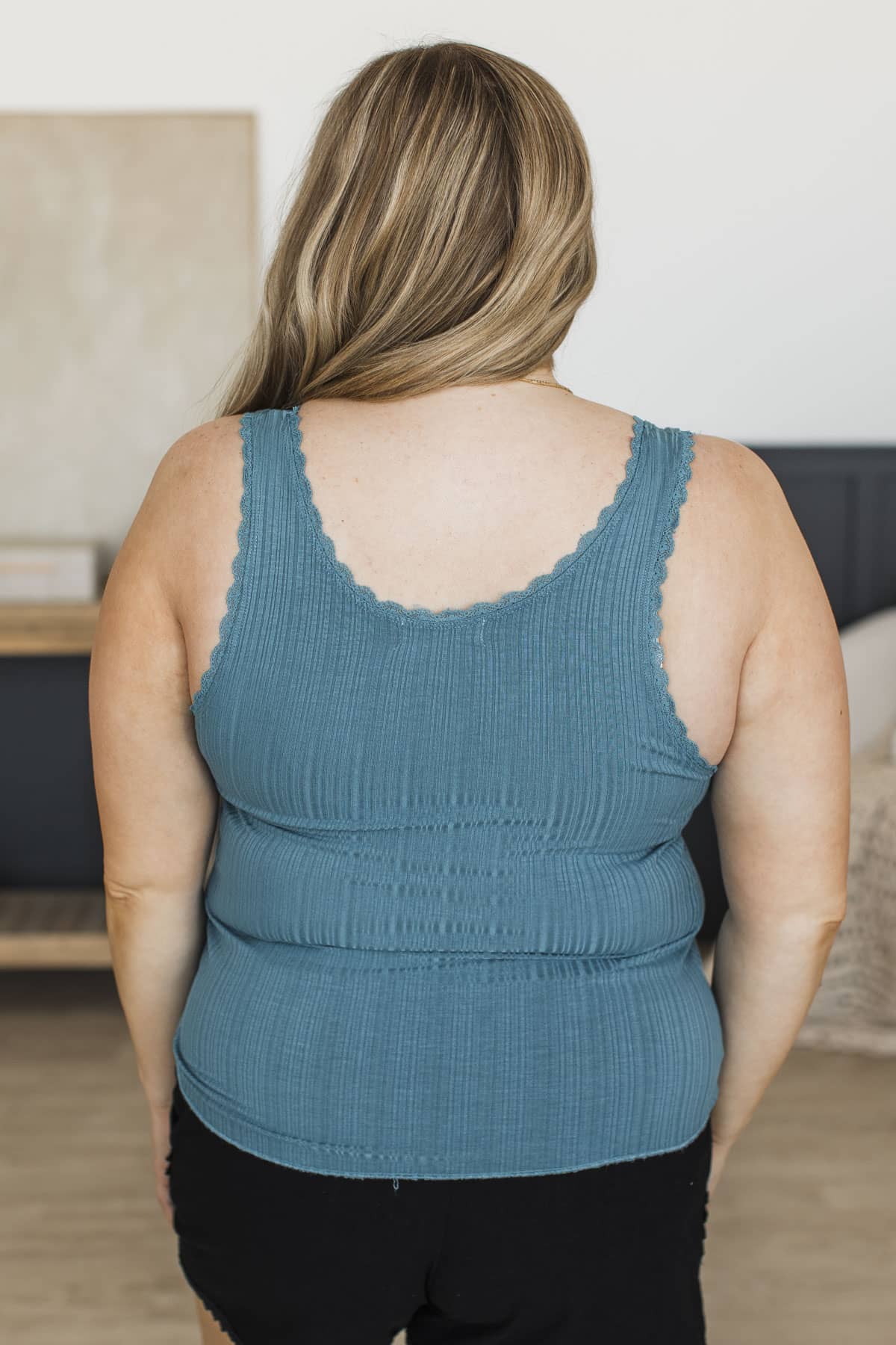 Laugh Together Lace Trimmed Tank Top- Teal - Image 8