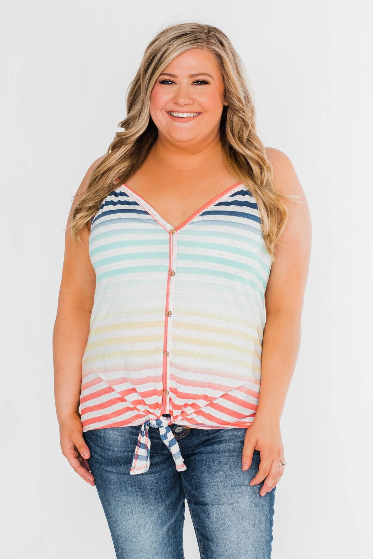 Laughing With You Tie Tank Top- Multi - Image 2