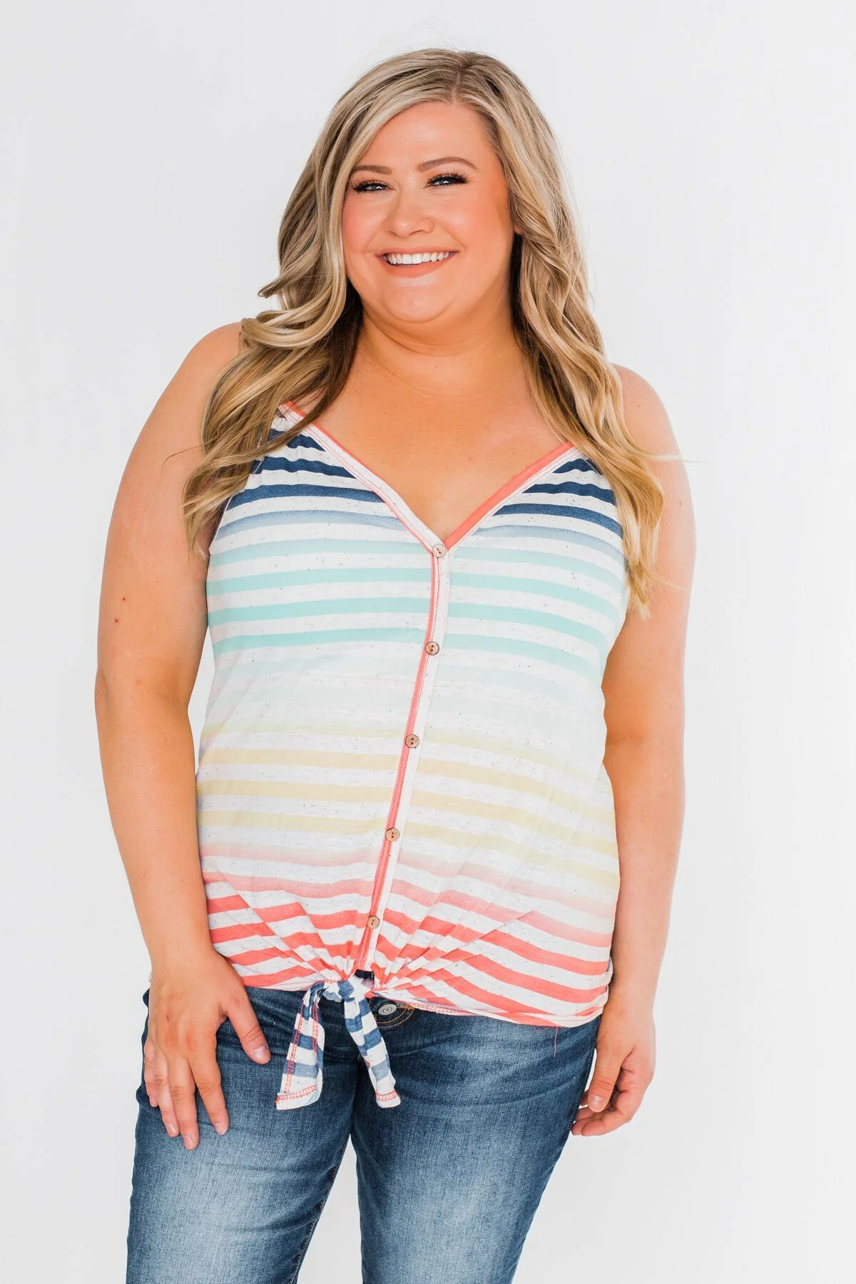 Laughing With You Tie Tank Top- Multi - Image 4