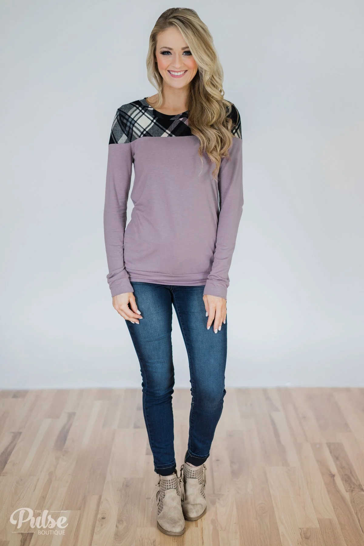 Lavender & Plaid Long Sleeve Top - Image 3