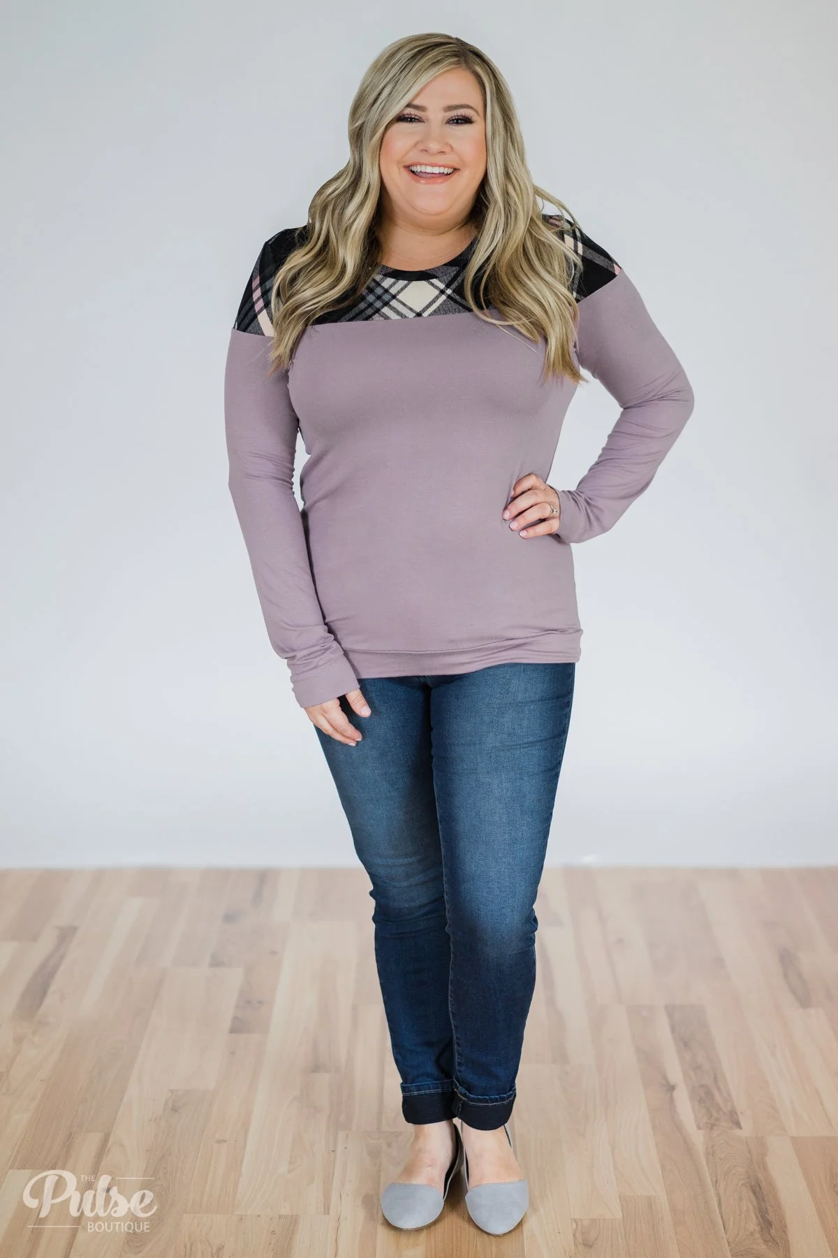 Lavender & Plaid Long Sleeve Top - Image 4
