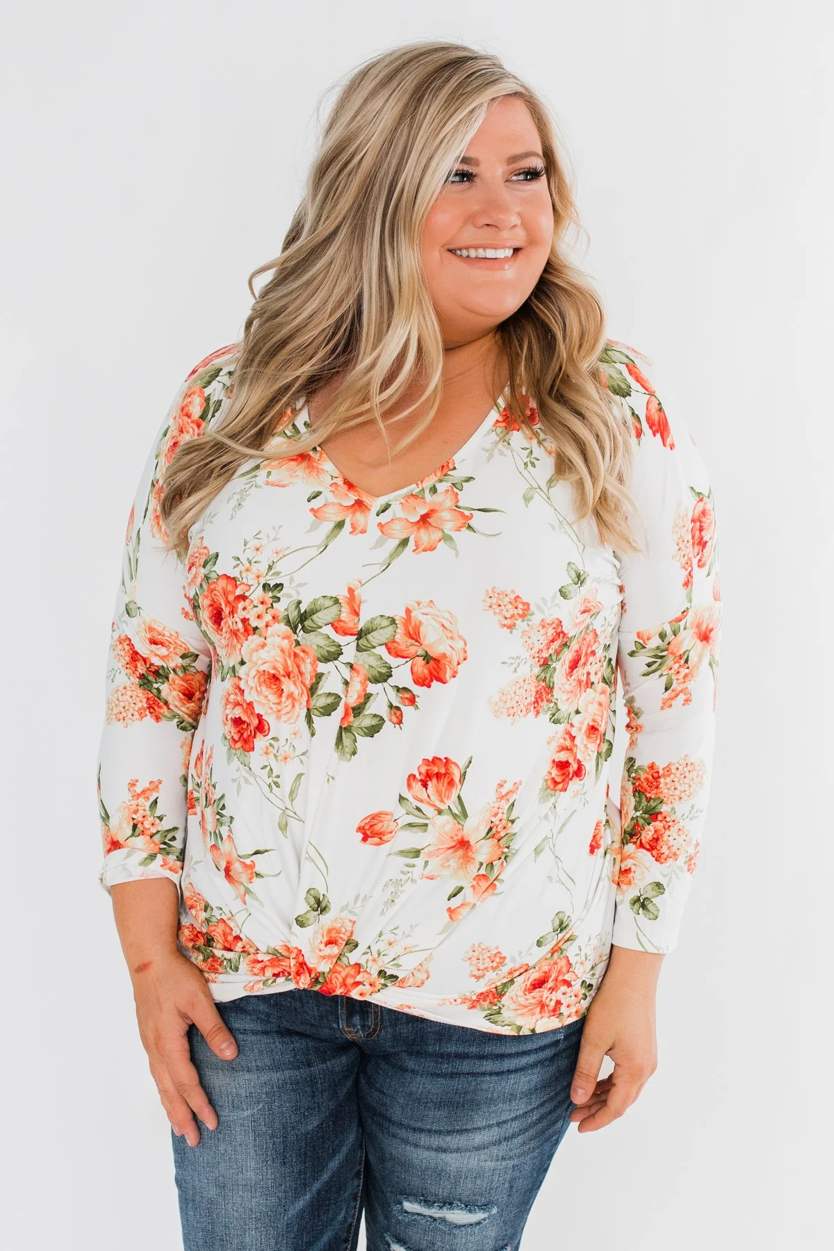 Lead Me In Love Floral Twist Top- Ivory - Image 5