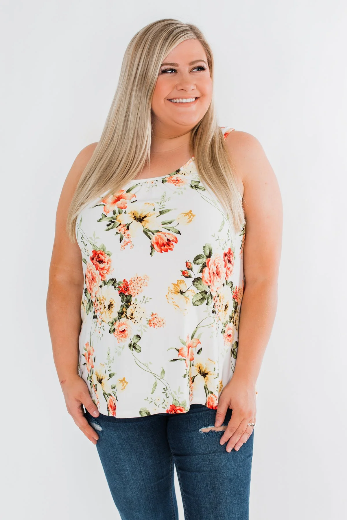Lead Me To You Floral Tank Top- Ivory - Image 5