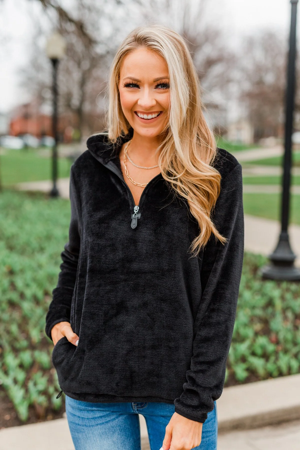 Lean A Little Closer Quarter Zip Sherpa- Black - Image 10