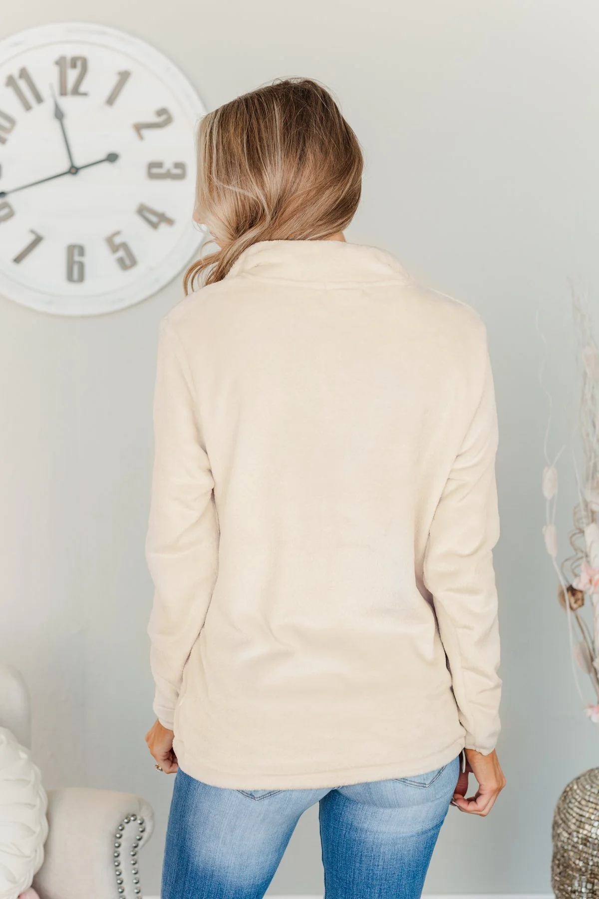 Lean A Little Closer Quarter Zip Sherpa- Cream - Image 11