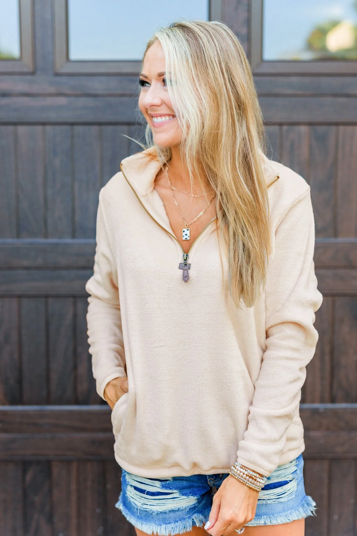 Lean A Little Closer Quarter Zip Sherpa- Cream - Image 3