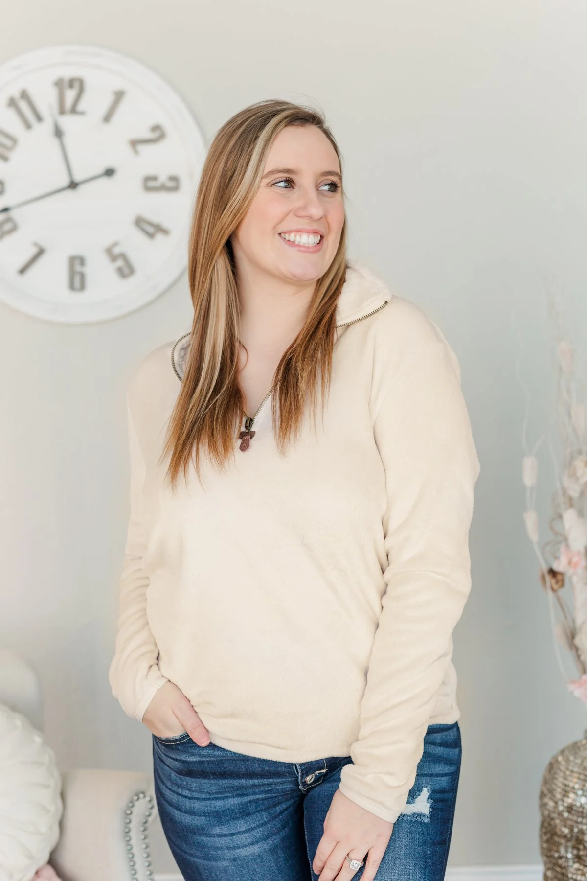 Lean A Little Closer Quarter Zip Sherpa- Cream - Image 9