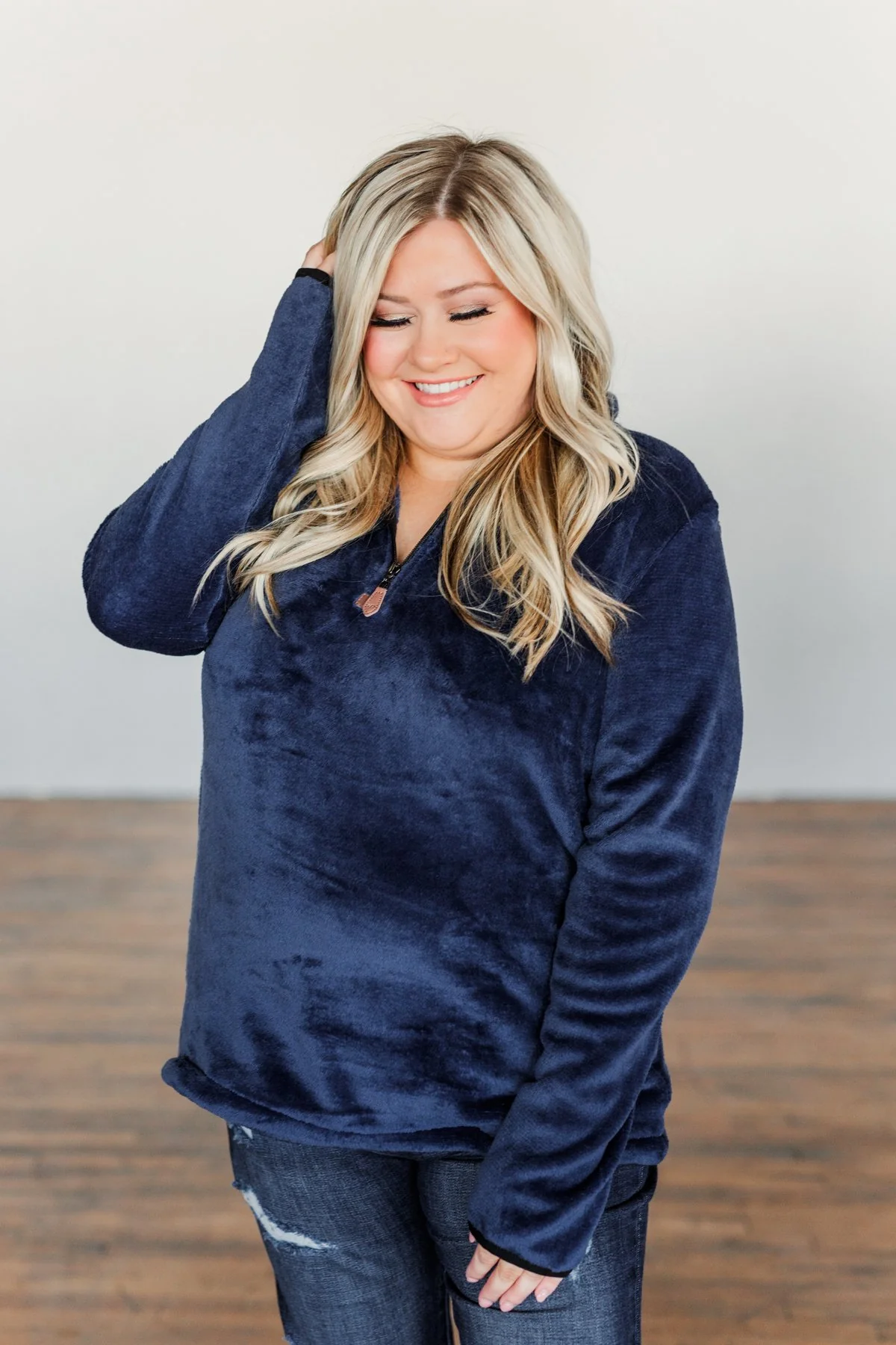 Lean A Little Closer Quarter Zip Sherpa- Navy - Image 5