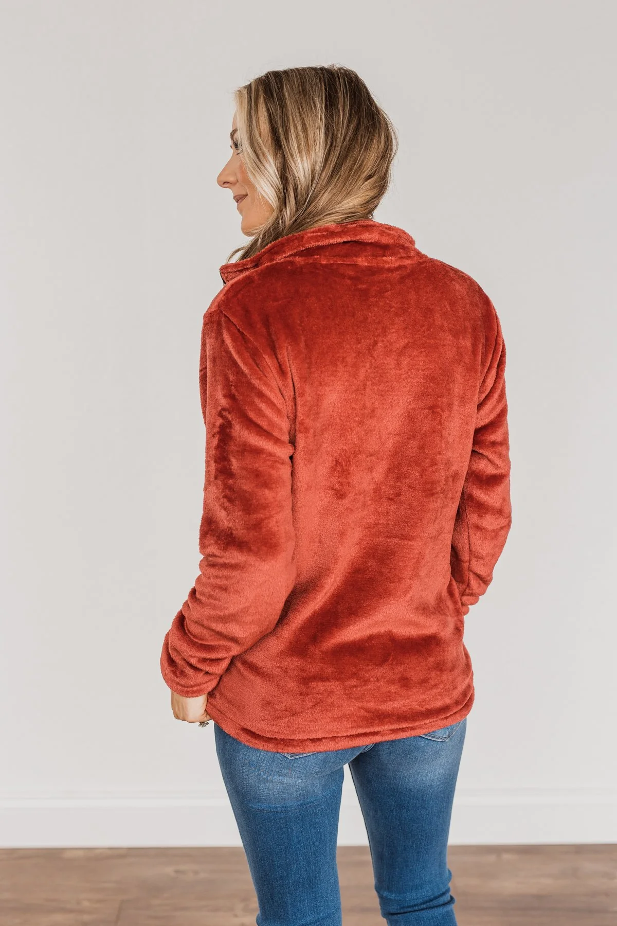 Lean A Little Closer Quarter Zip Sherpa- Rust - Image 13