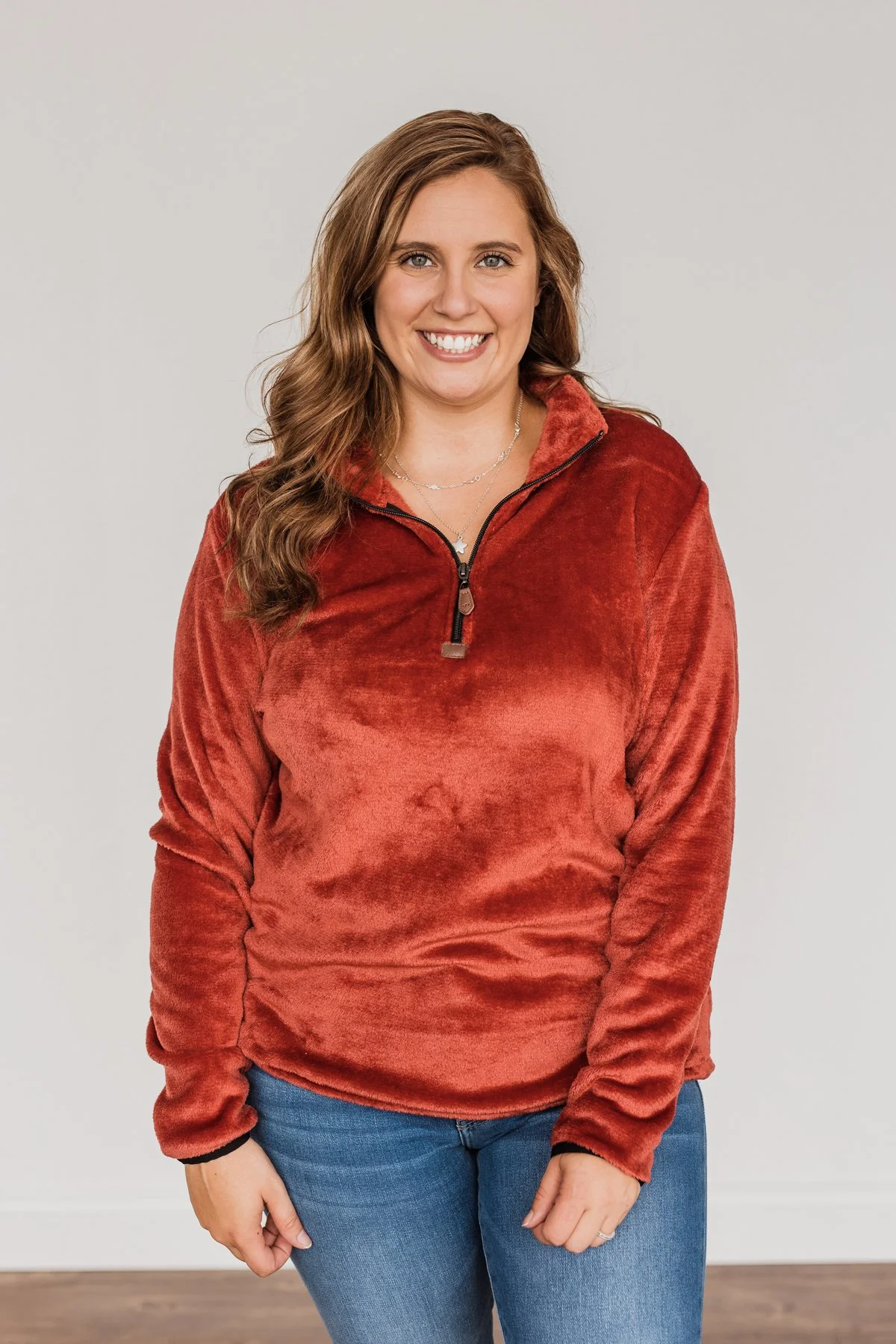 Lean A Little Closer Quarter Zip Sherpa- Rust - Image 6