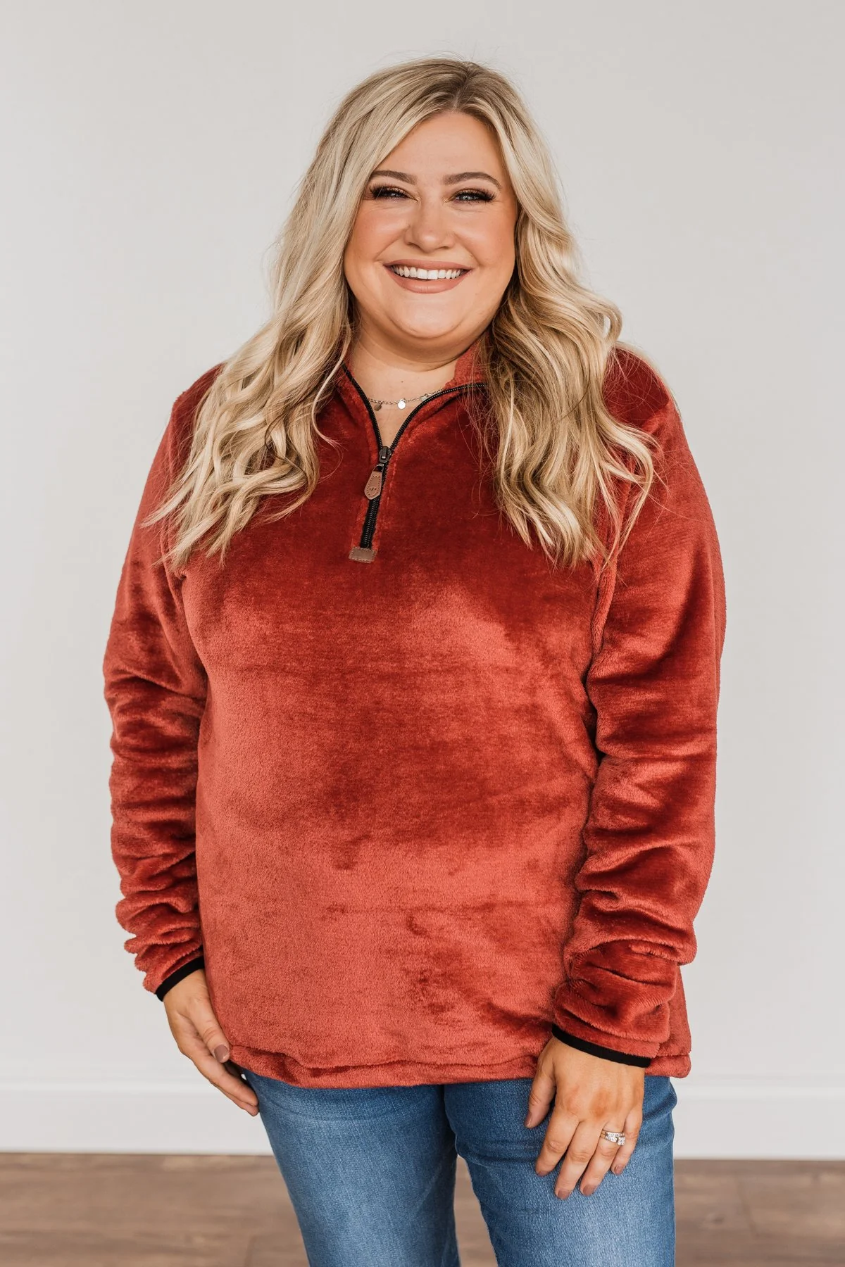 Lean A Little Closer Quarter Zip Sherpa- Rust - Image 7