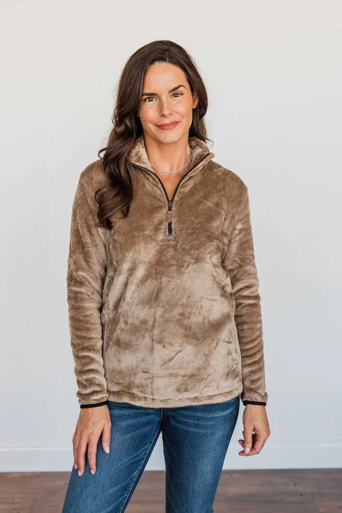 Lean A Little Closer Quarter Zip Sherpa- Mocha - Image 6
