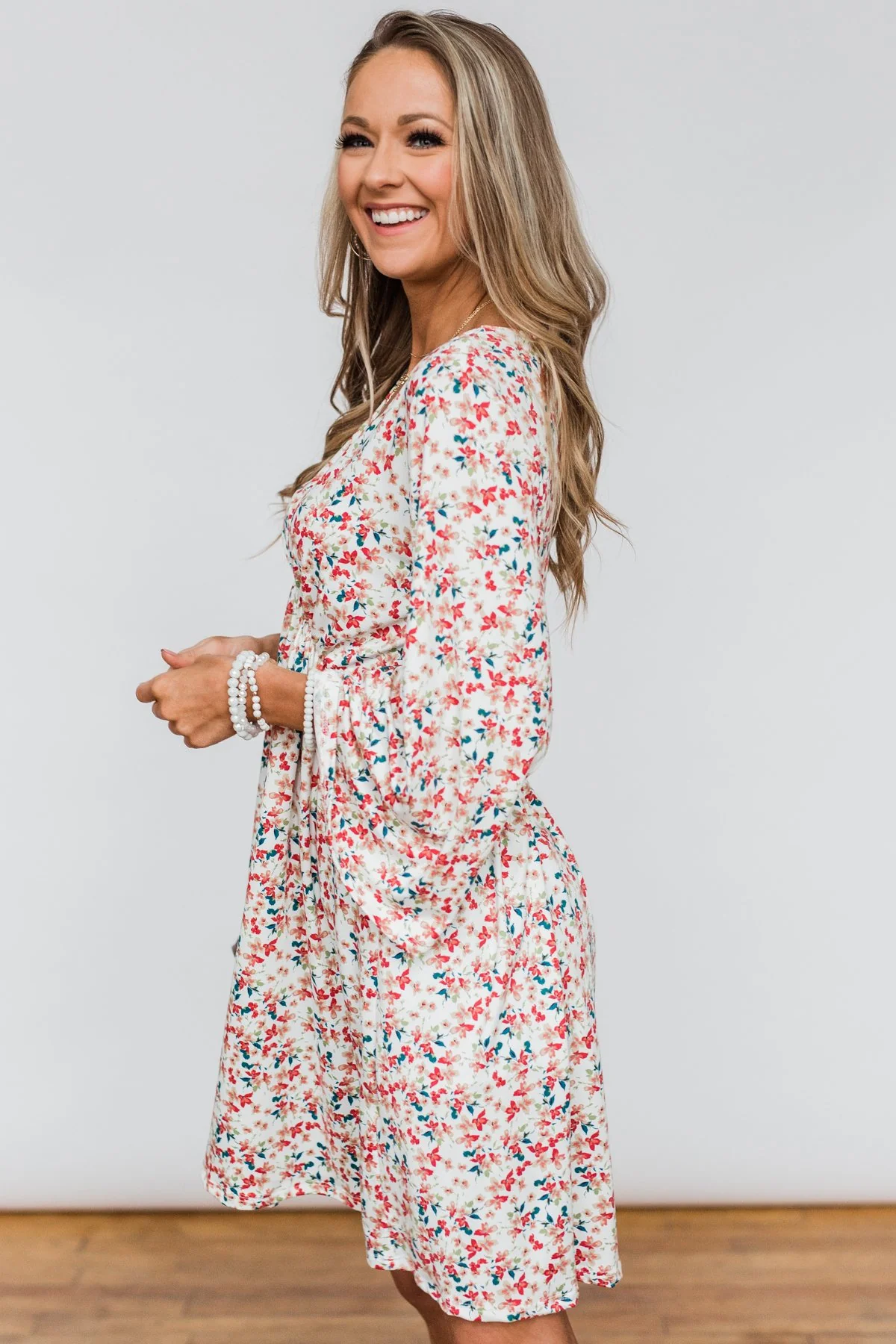 Lean On Me Floral V-Neck Dress- Ivory - Image 8