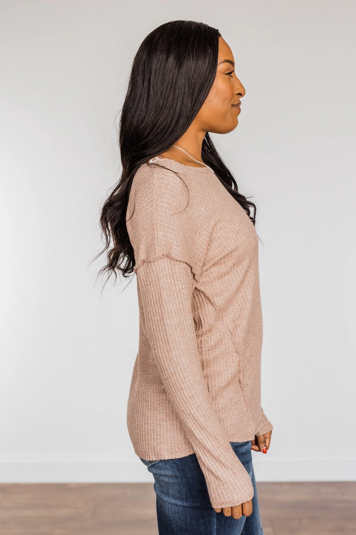 Leap Of Faith Long Sleeve Knit Top- Taupe - Image 10