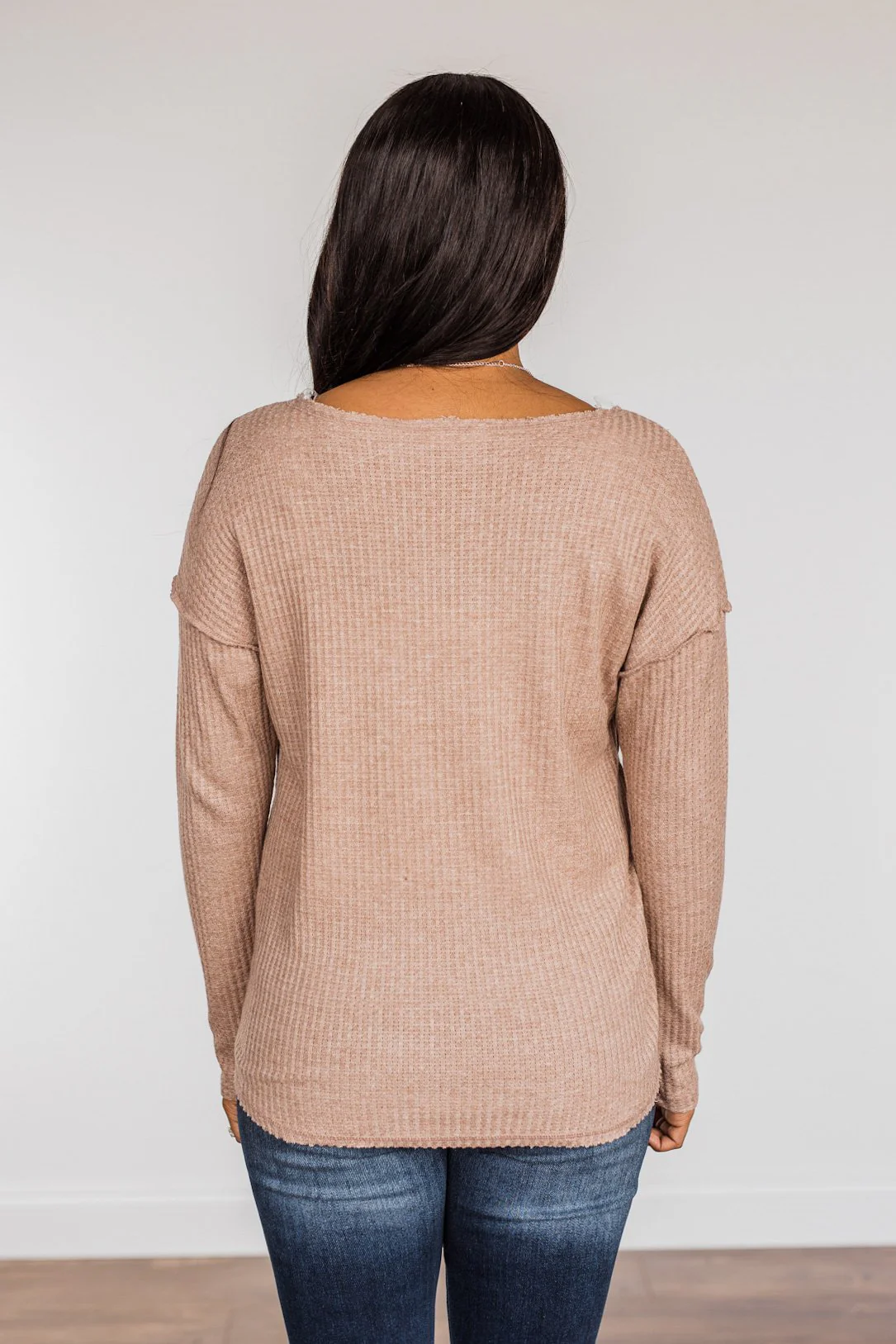 Leap Of Faith Long Sleeve Knit Top- Taupe - Image 12