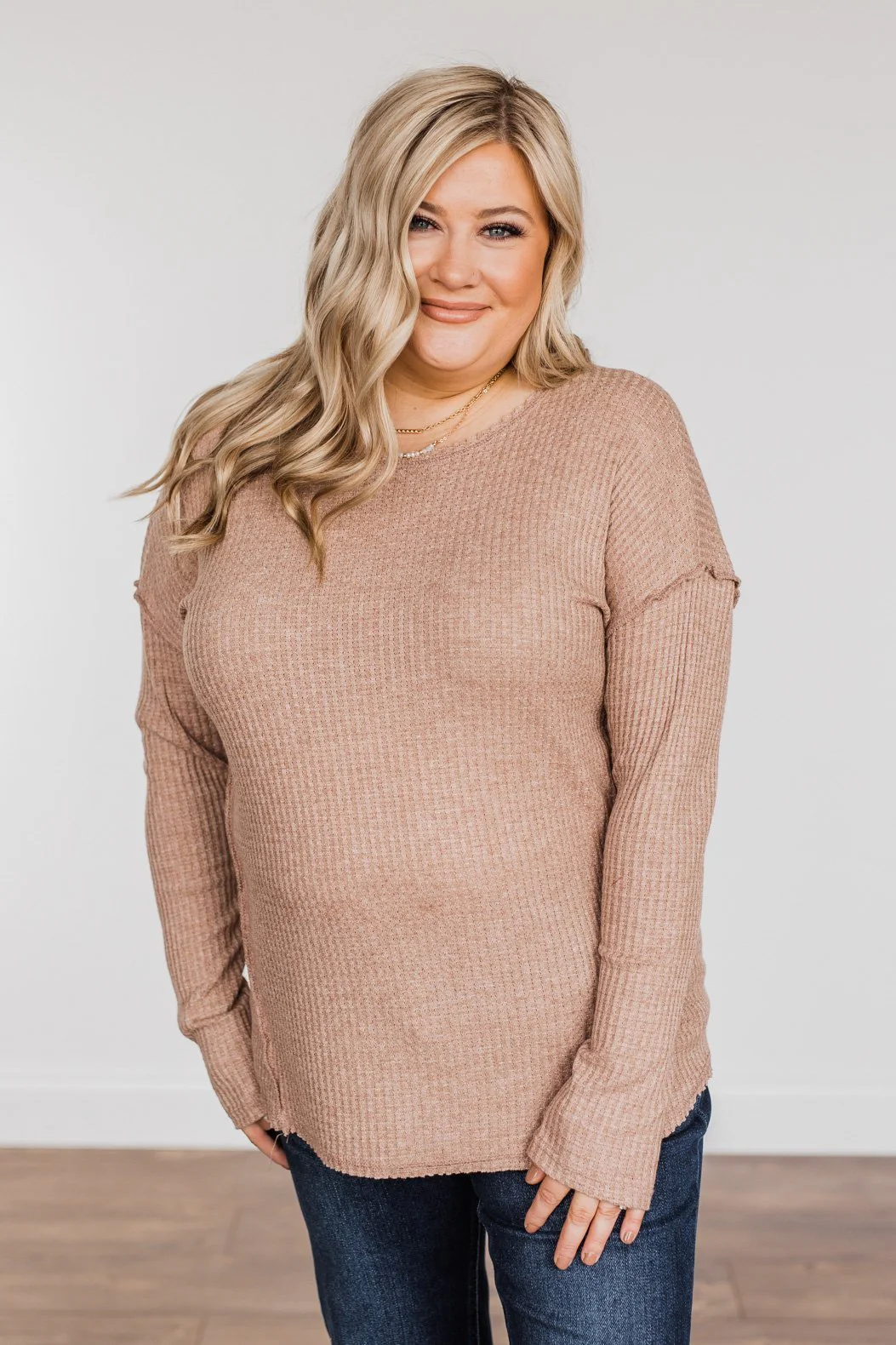 Leap Of Faith Long Sleeve Knit Top- Taupe - Image 5