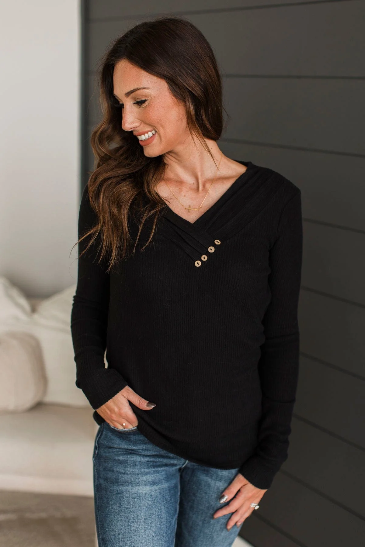 Learn As You Go Ribbed Top- Black - Image 2