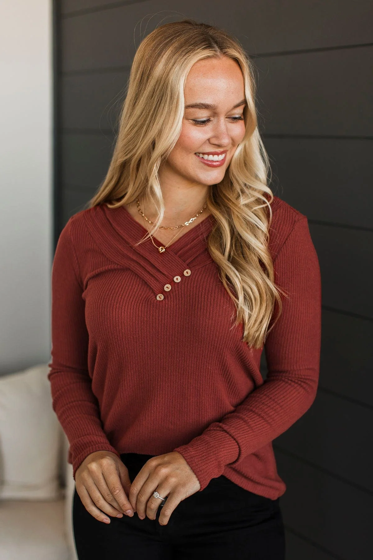 Learn As You Go Ribbed Top- Dark Rust - Image 2