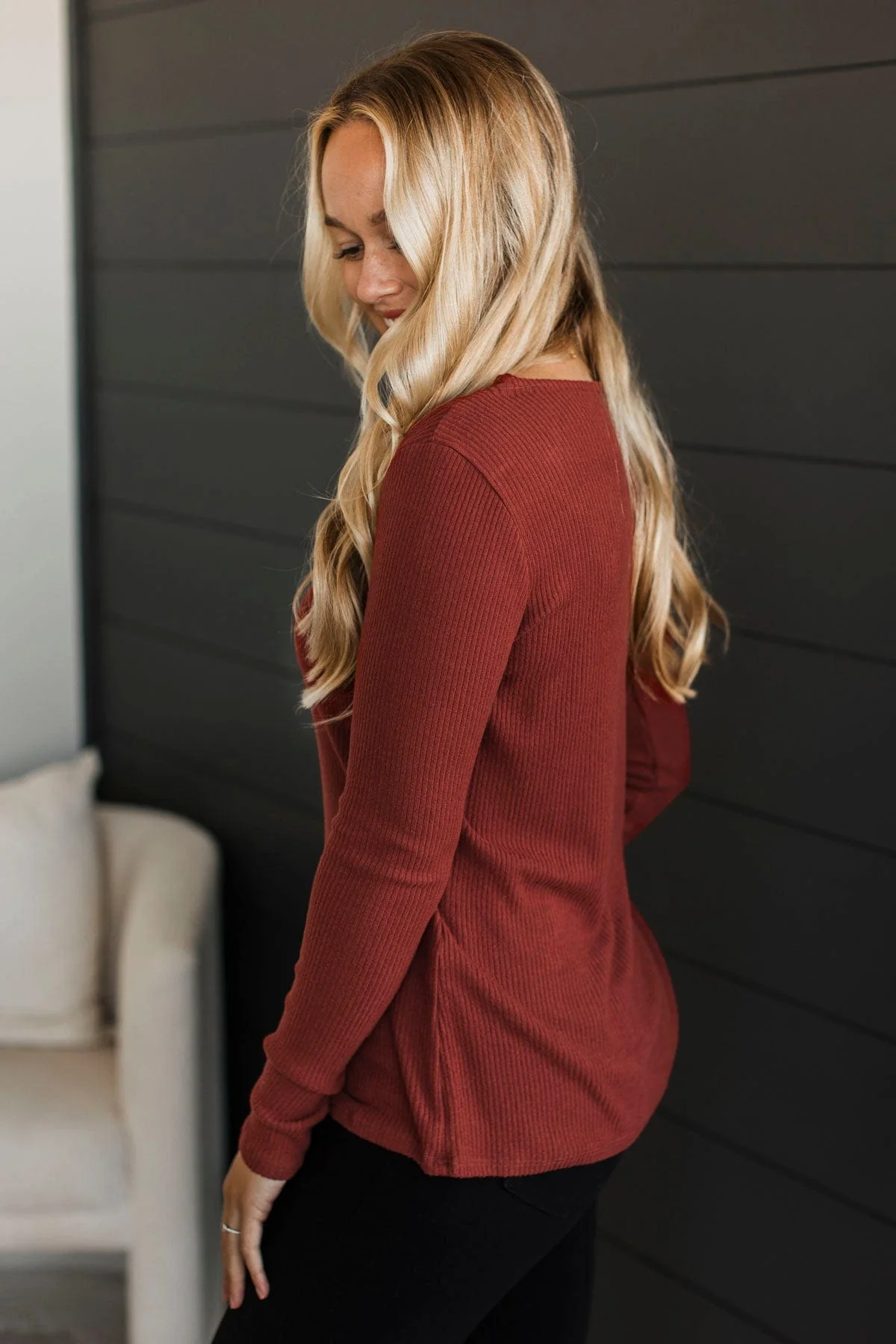Learn As You Go Ribbed Top- Dark Rust - Image 6