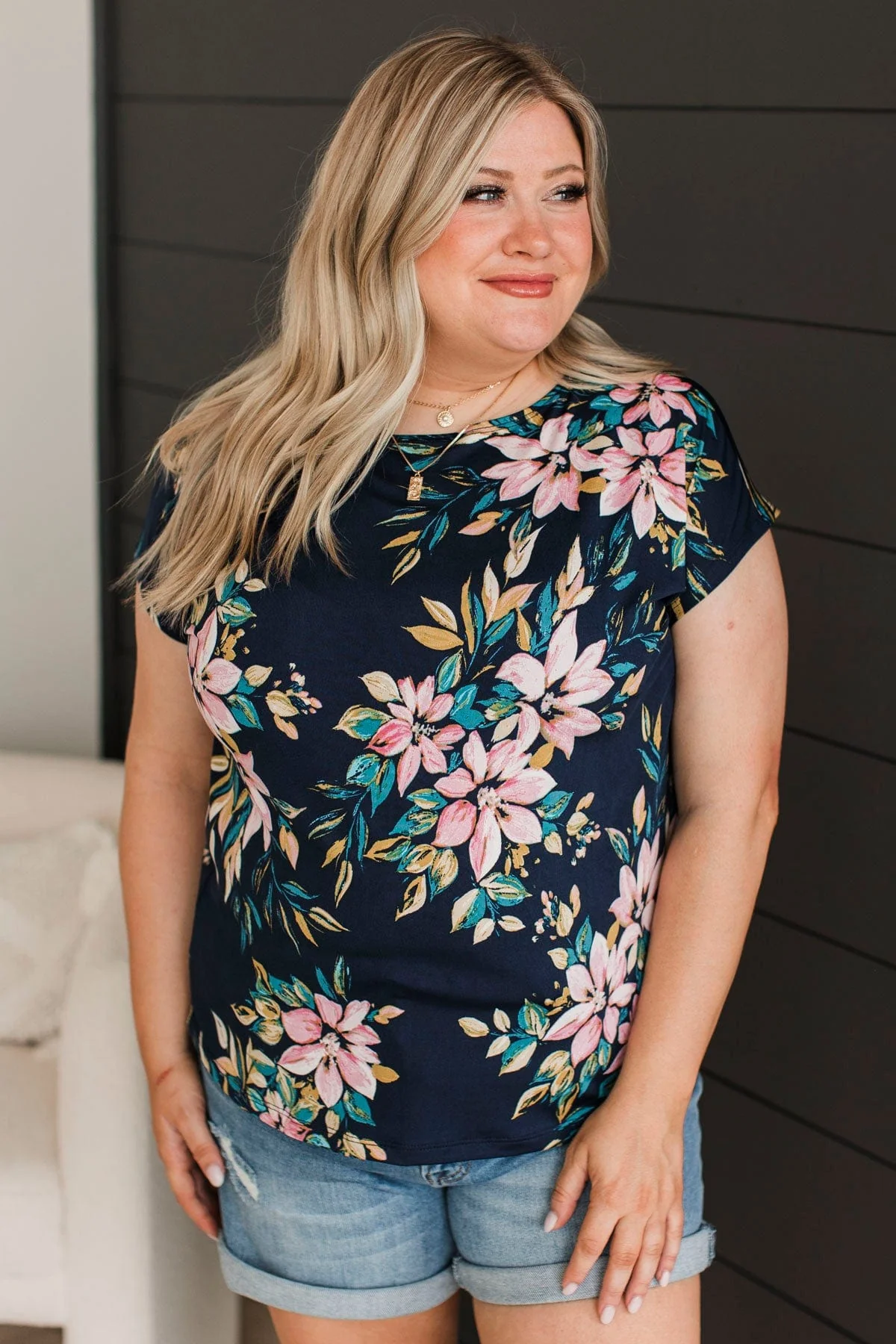 Learn To Let Go Floral Top- Navy - Image 4