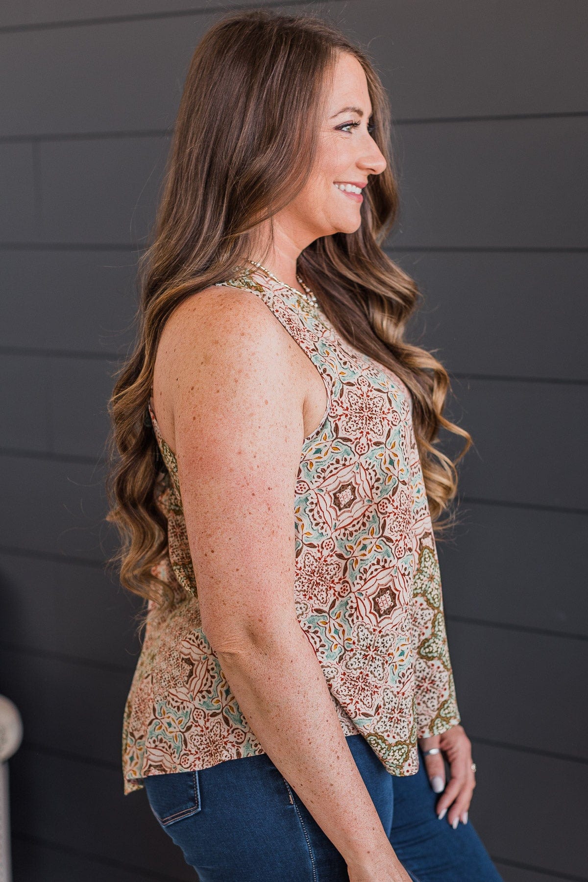 Learn To Love Floral Tank Top- Cream & Olive - Image 4