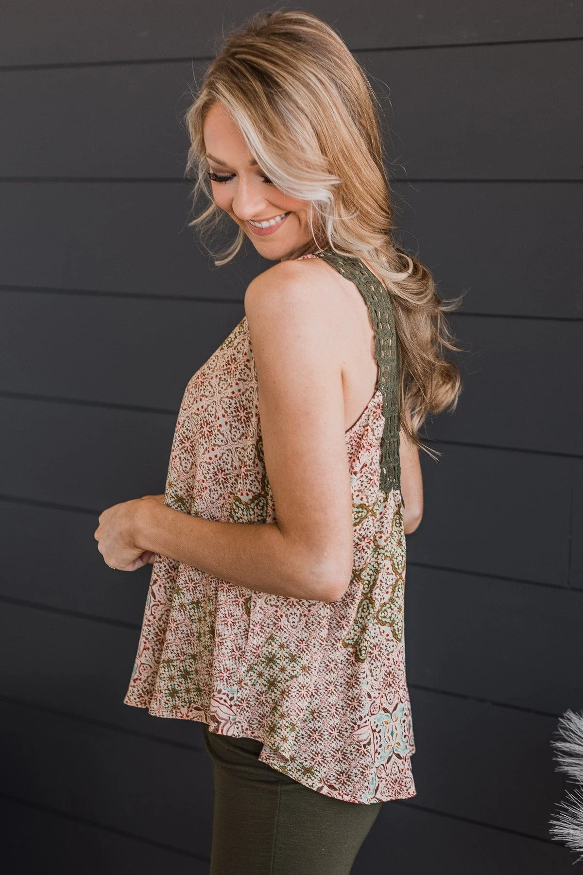 Learn To Love Floral Tank Top- Cream & Olive - Image 5