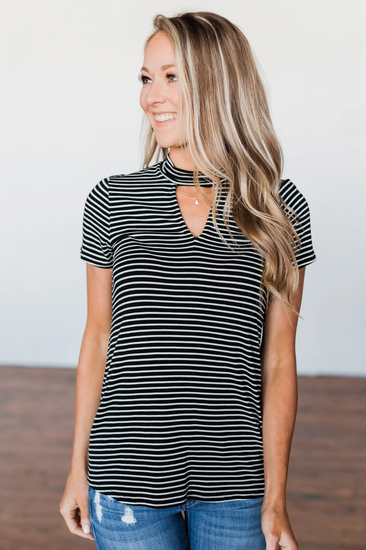 Learning To Fly Striped Keyhole Top- Black & Ivory - Image 6